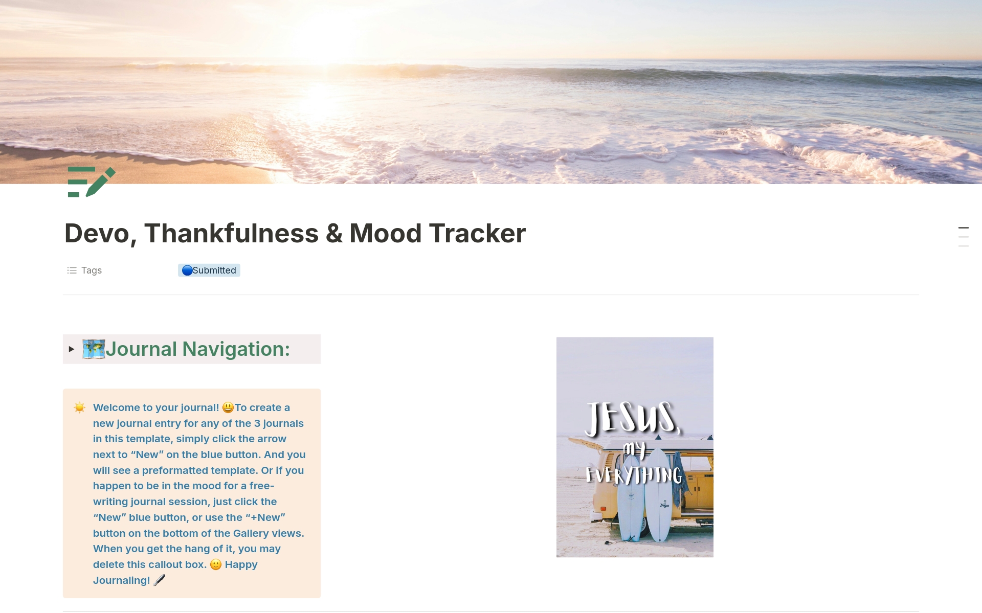 Uma prévia do modelo para All-in-one Daily Journaling & Mood Tracker