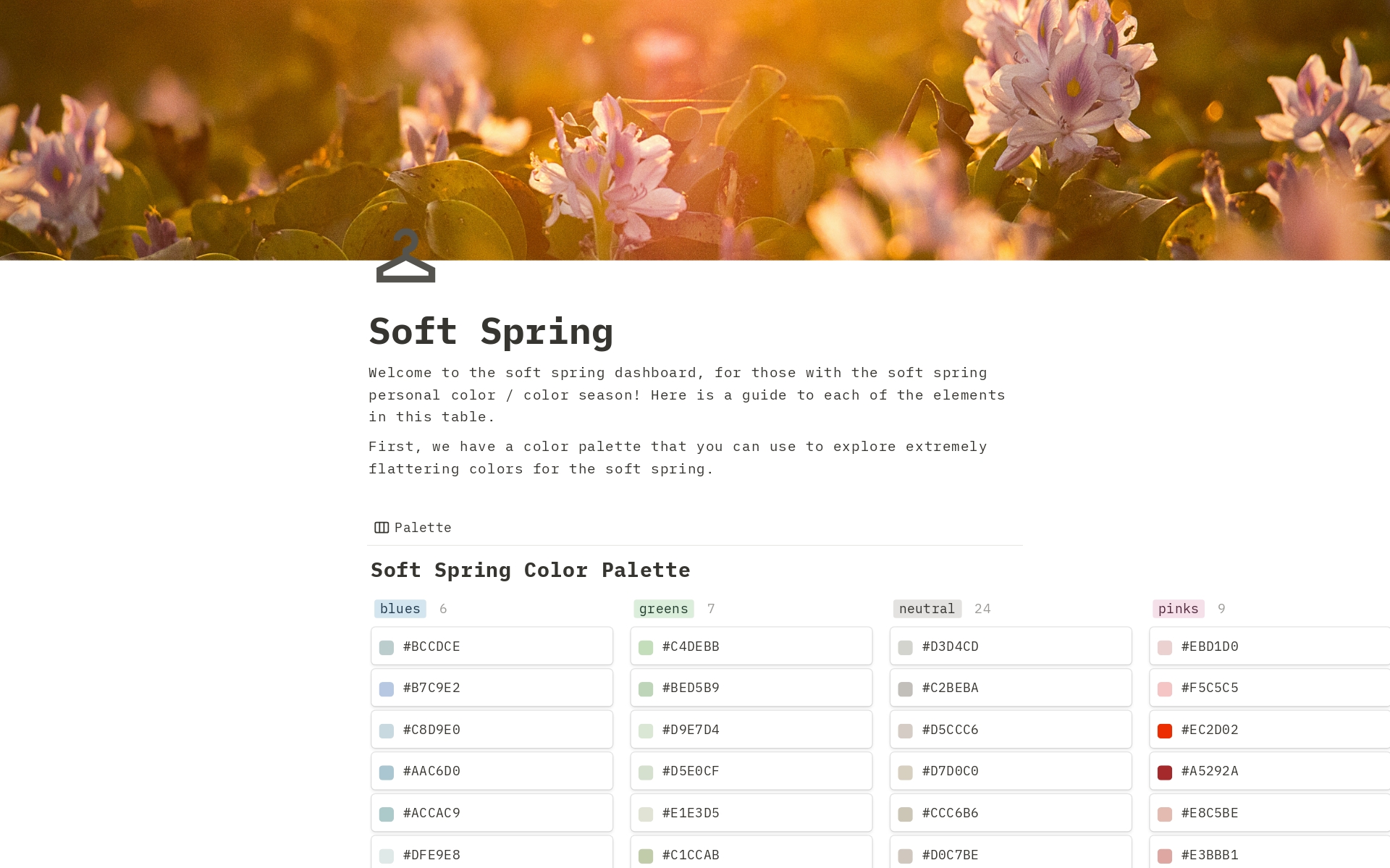 En forhåndsvisning av mal for Soft Spring Seasonal Color Style Guide
