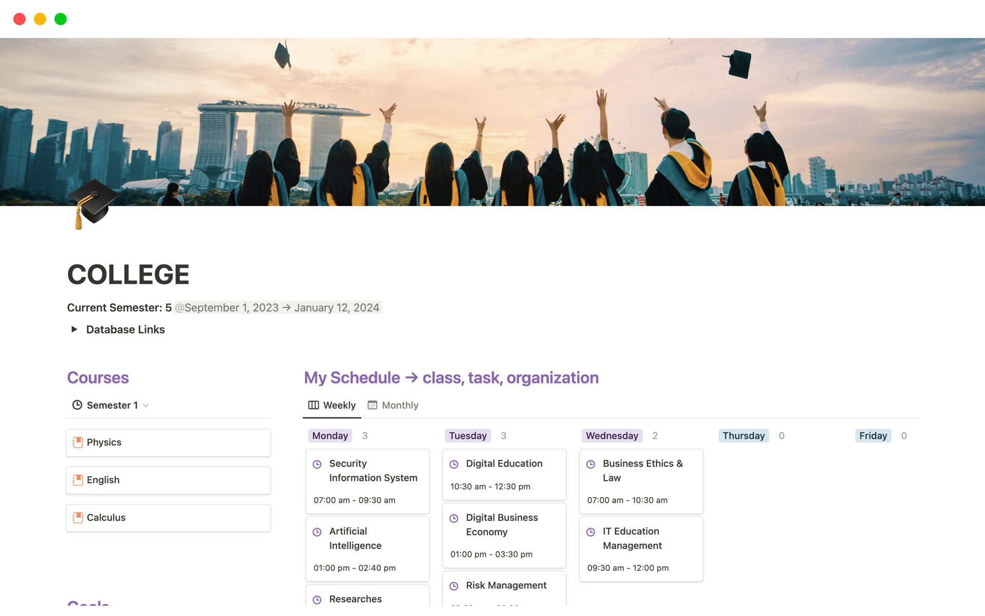 this template help you to organize your college task