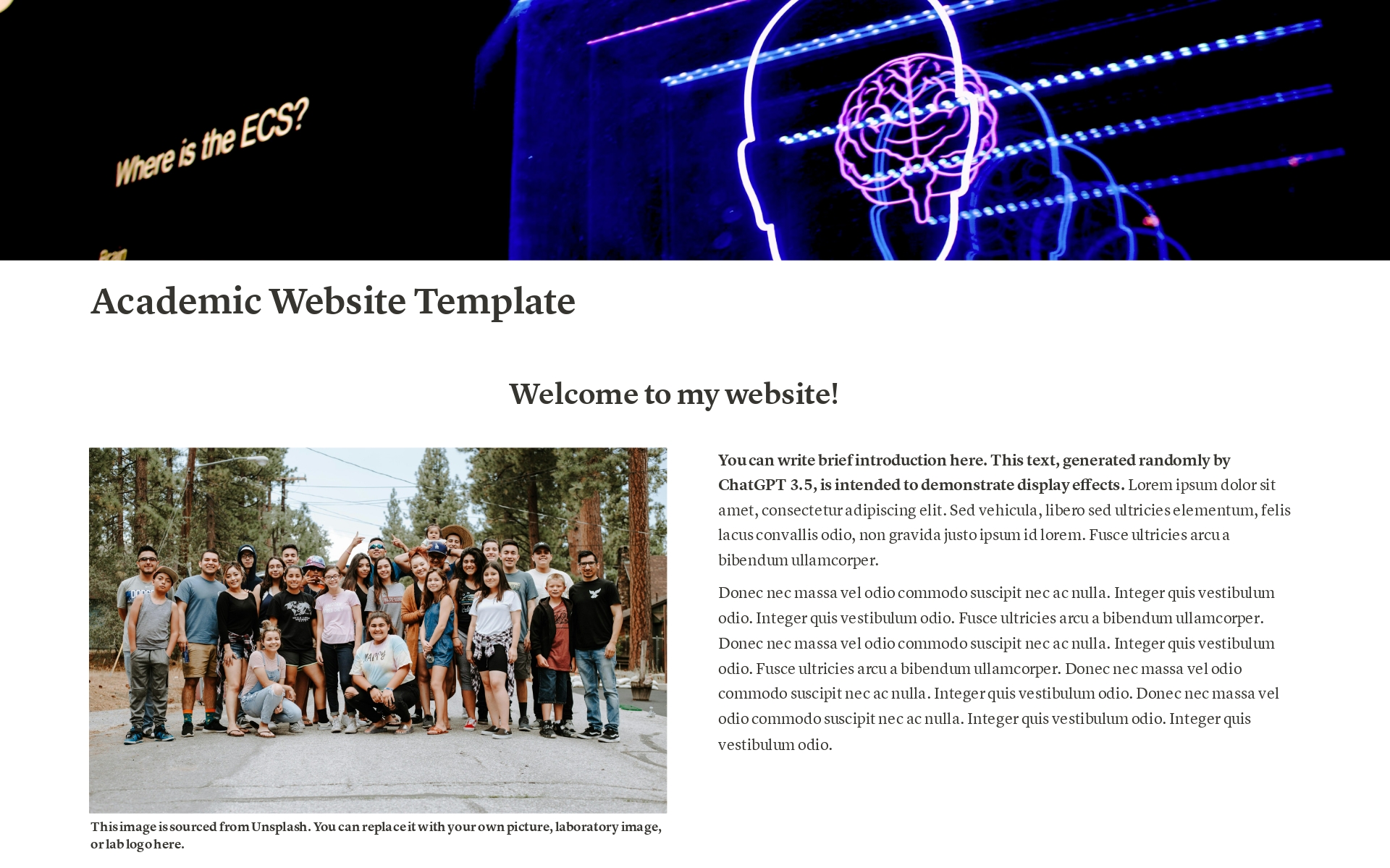 A template preview for Academic Website