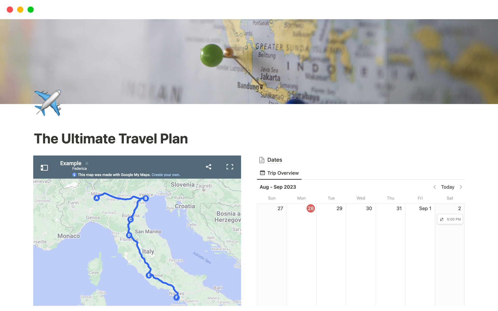 A template preview for The Ultimate Travel Plan