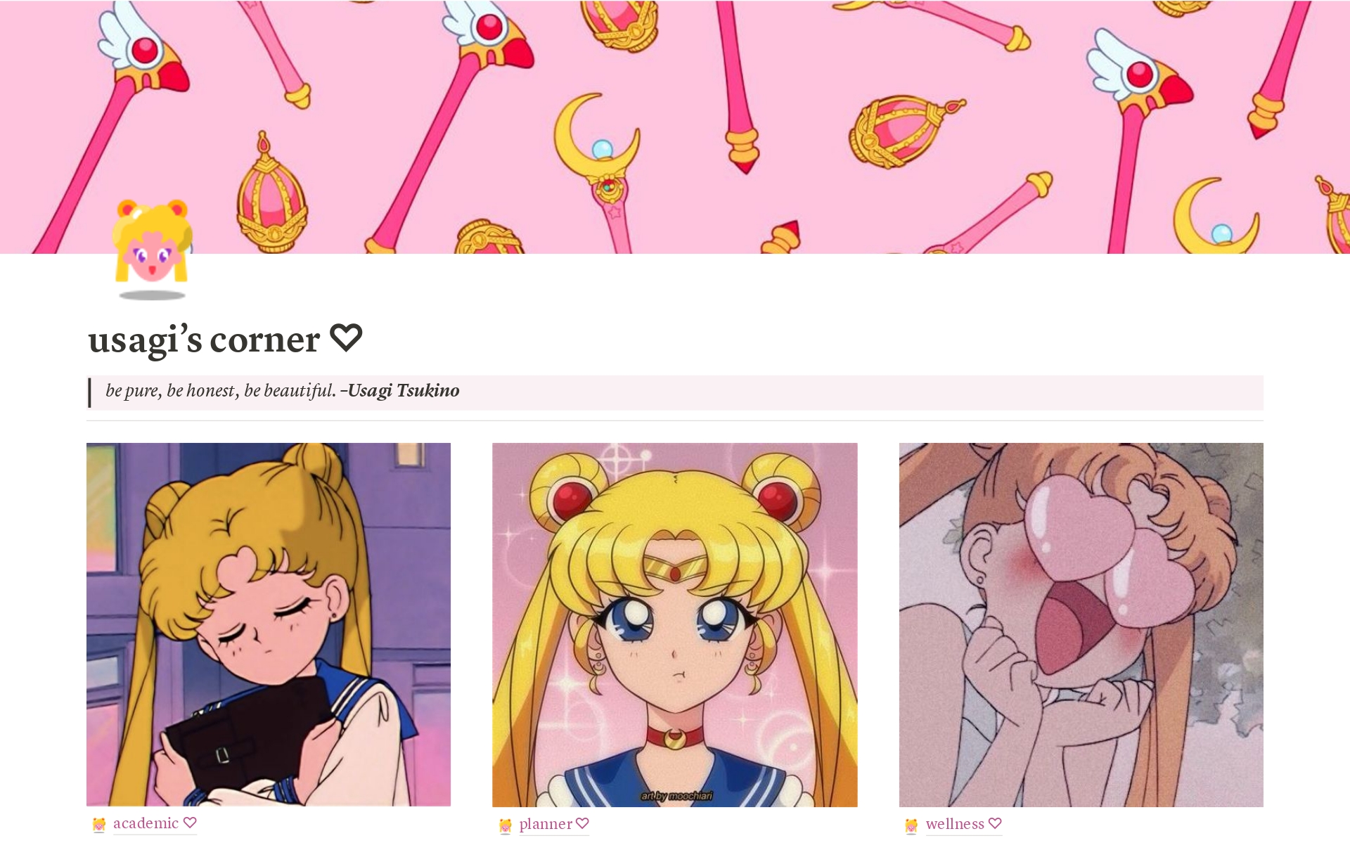 Vista previa de una plantilla para Sailor Moon/Usagi Tsukino - Productivity Planner