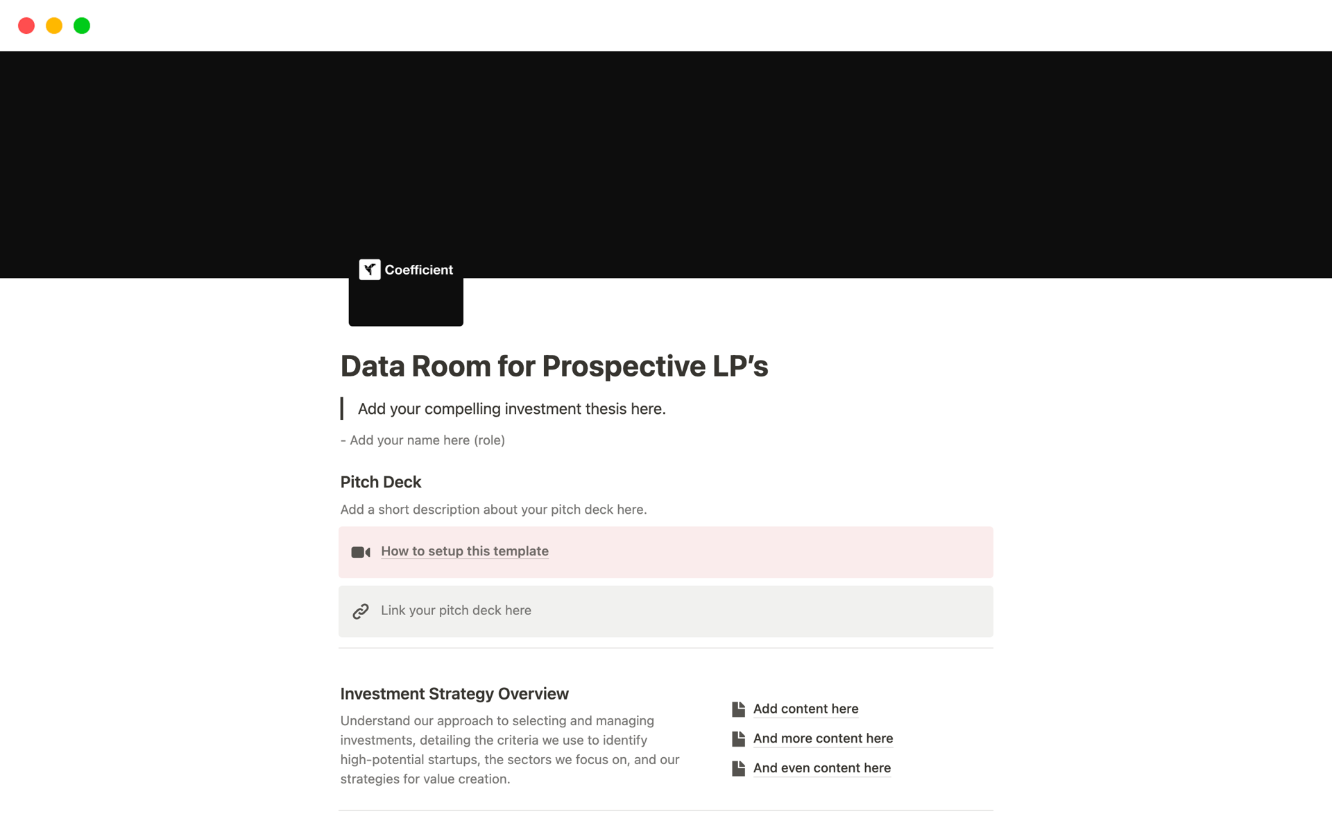 Aperçu du modèle de Data Room for Prospective LP’s