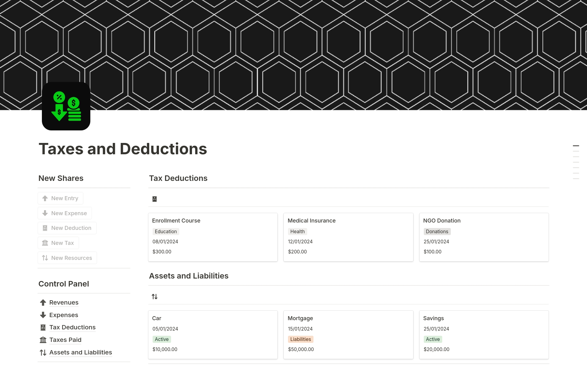 Taxes and Deductions Template | Notion Marketplace