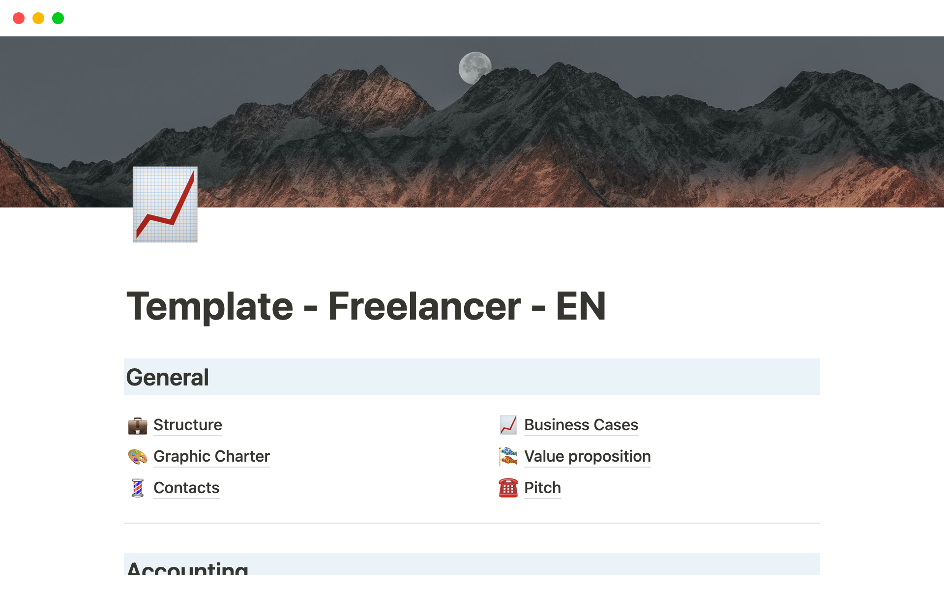 A template preview for Notion workspace for freelancers