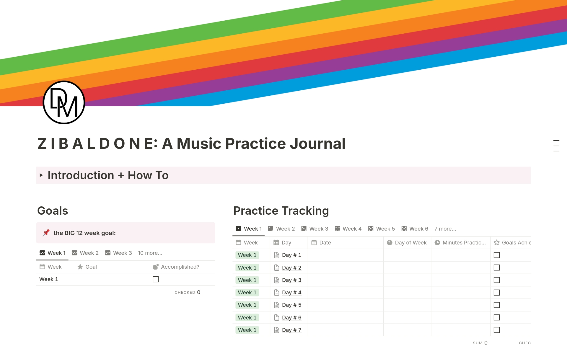 A template preview for Music Practice Tracker