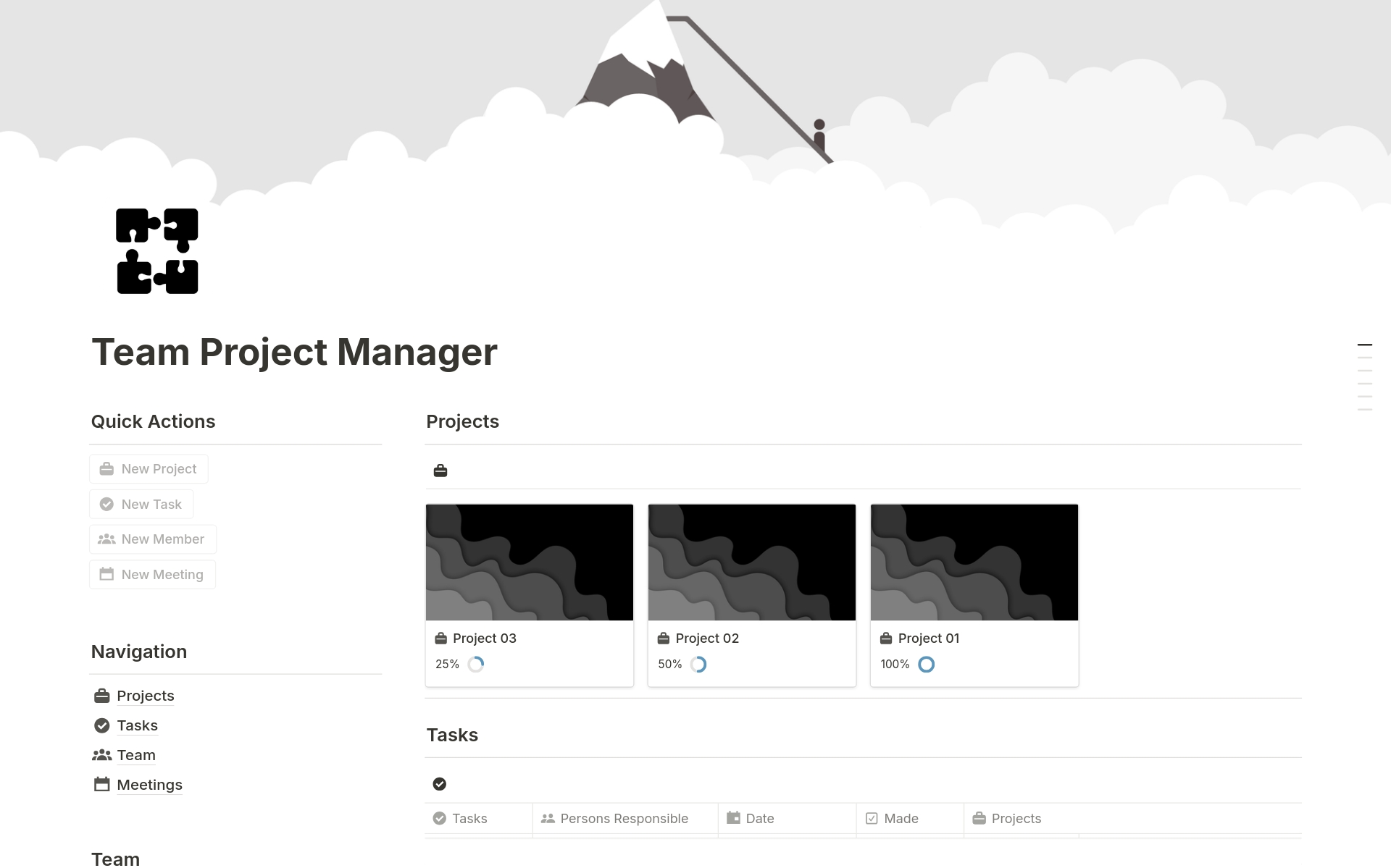 Eine Vorlagenvorschau für Team Project Manager