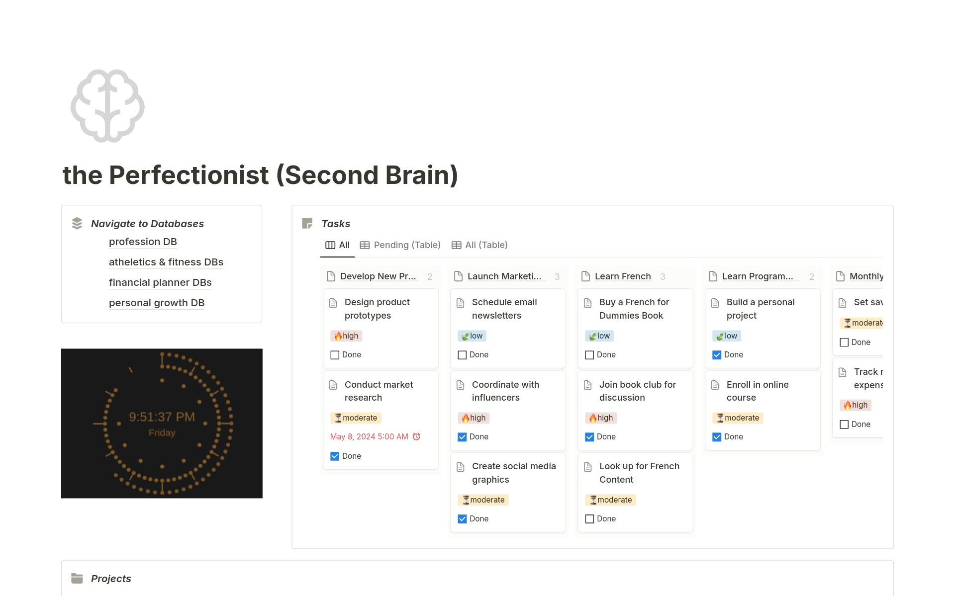 A template preview for the Perfectionist - Second Brain