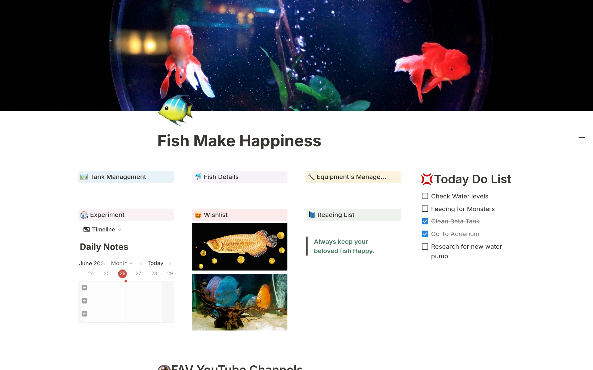 A template preview for Aquarium (Fish Tank) Management