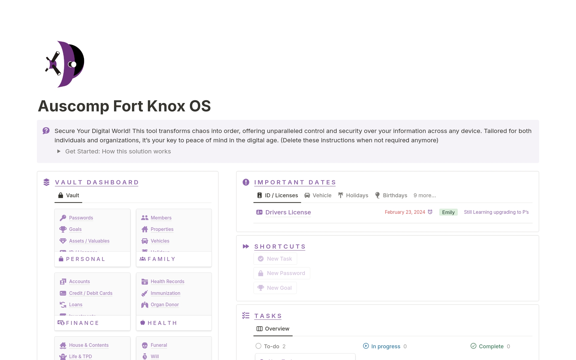 Auscomp Fort Knox OSのテンプレートのプレビュー
