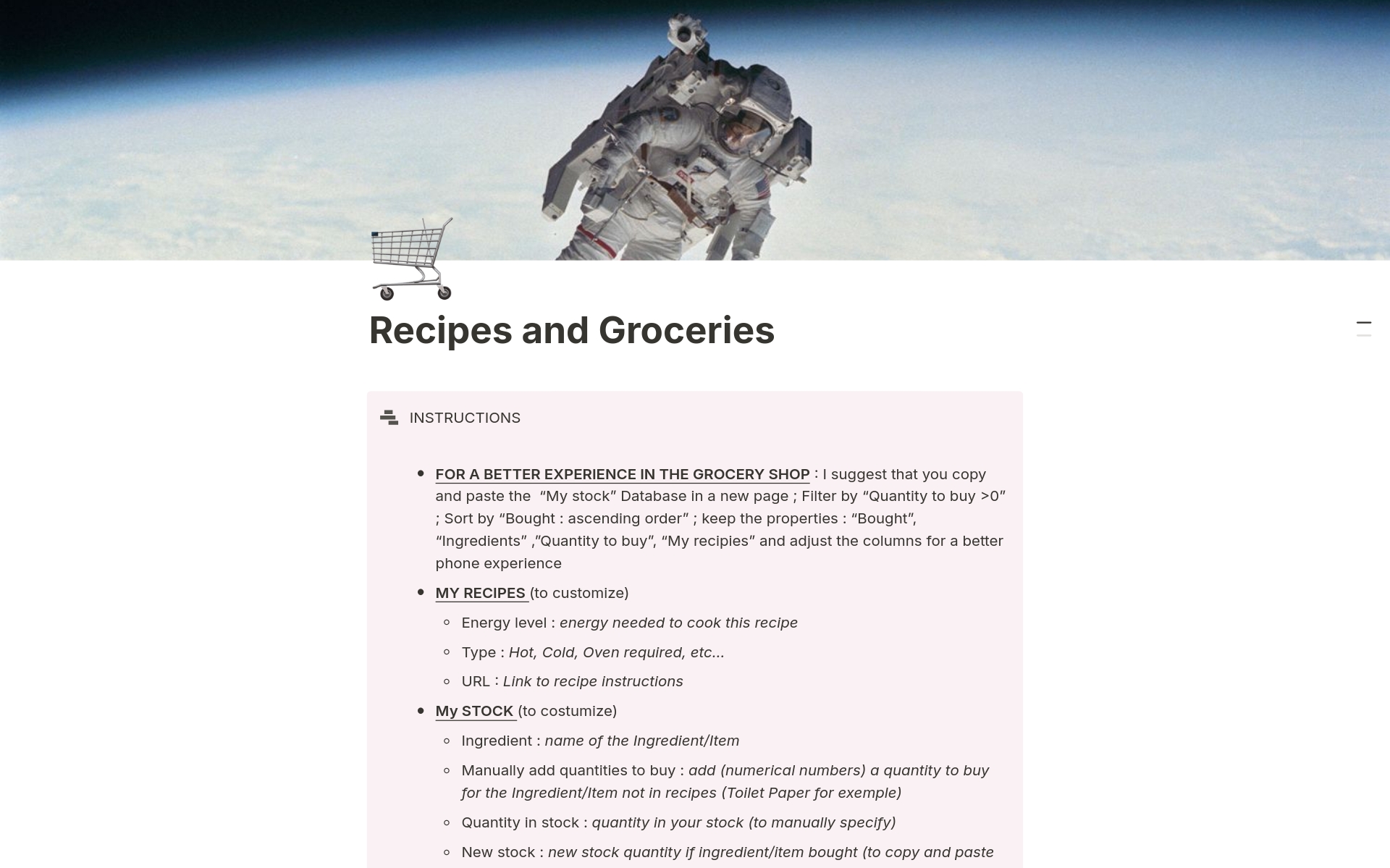 3 in 1 Dynamic Grocery List : Recipe Book, Stock of Ingredients at Home and Automatic Grocery List