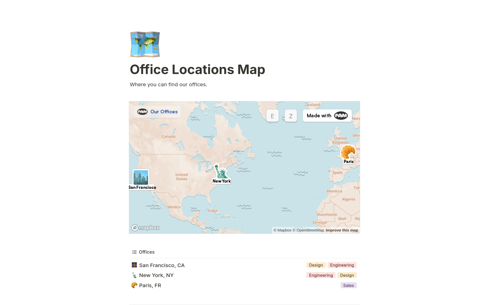 Vista previa de una plantilla para Office Locations Map