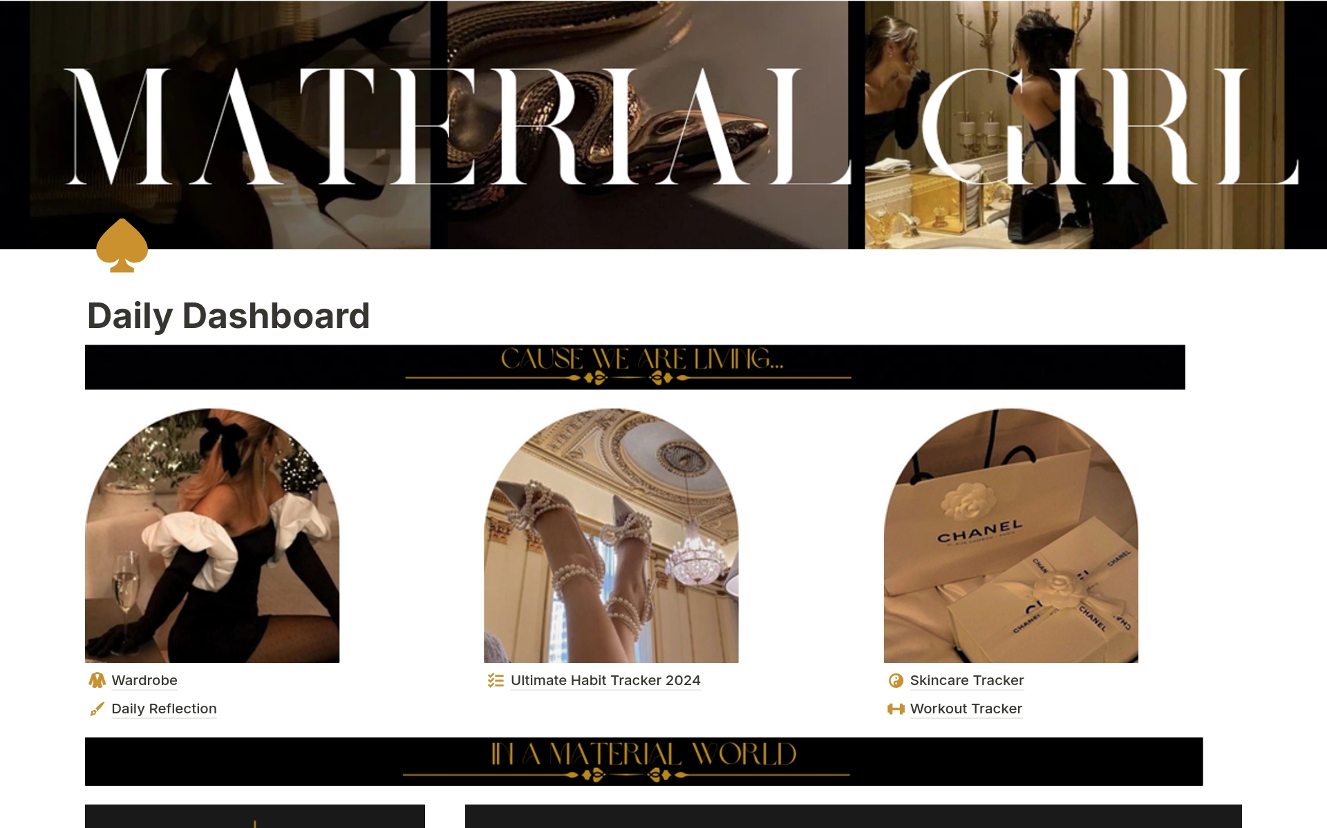 A template preview for 'Material Girl' Daily Dashboard