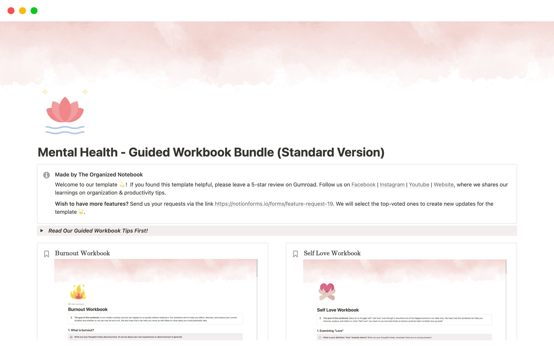 En förhandsgranskning av mallen för Burnout Guided Workbook