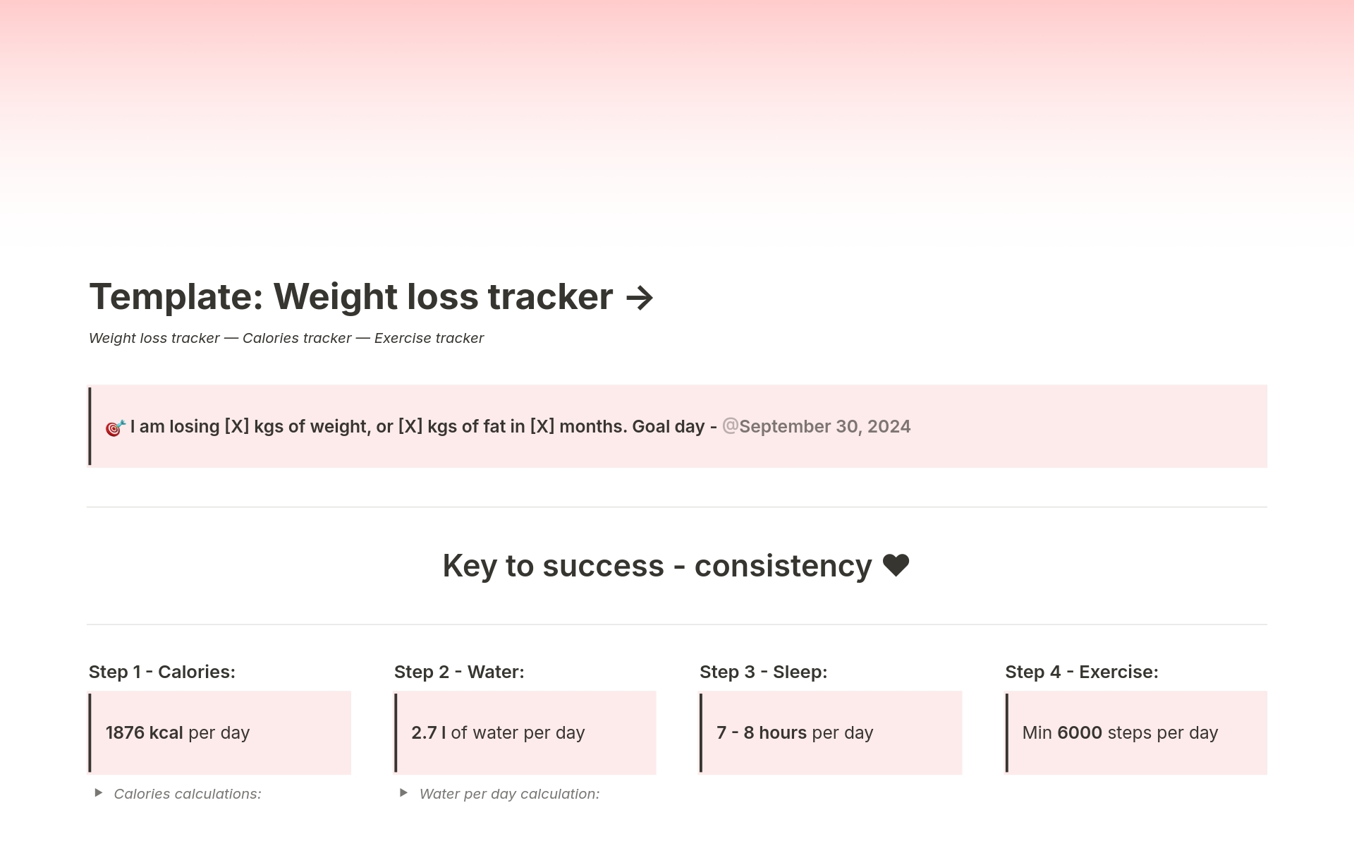 Eine Vorlagenvorschau für Weight Loss Tracker