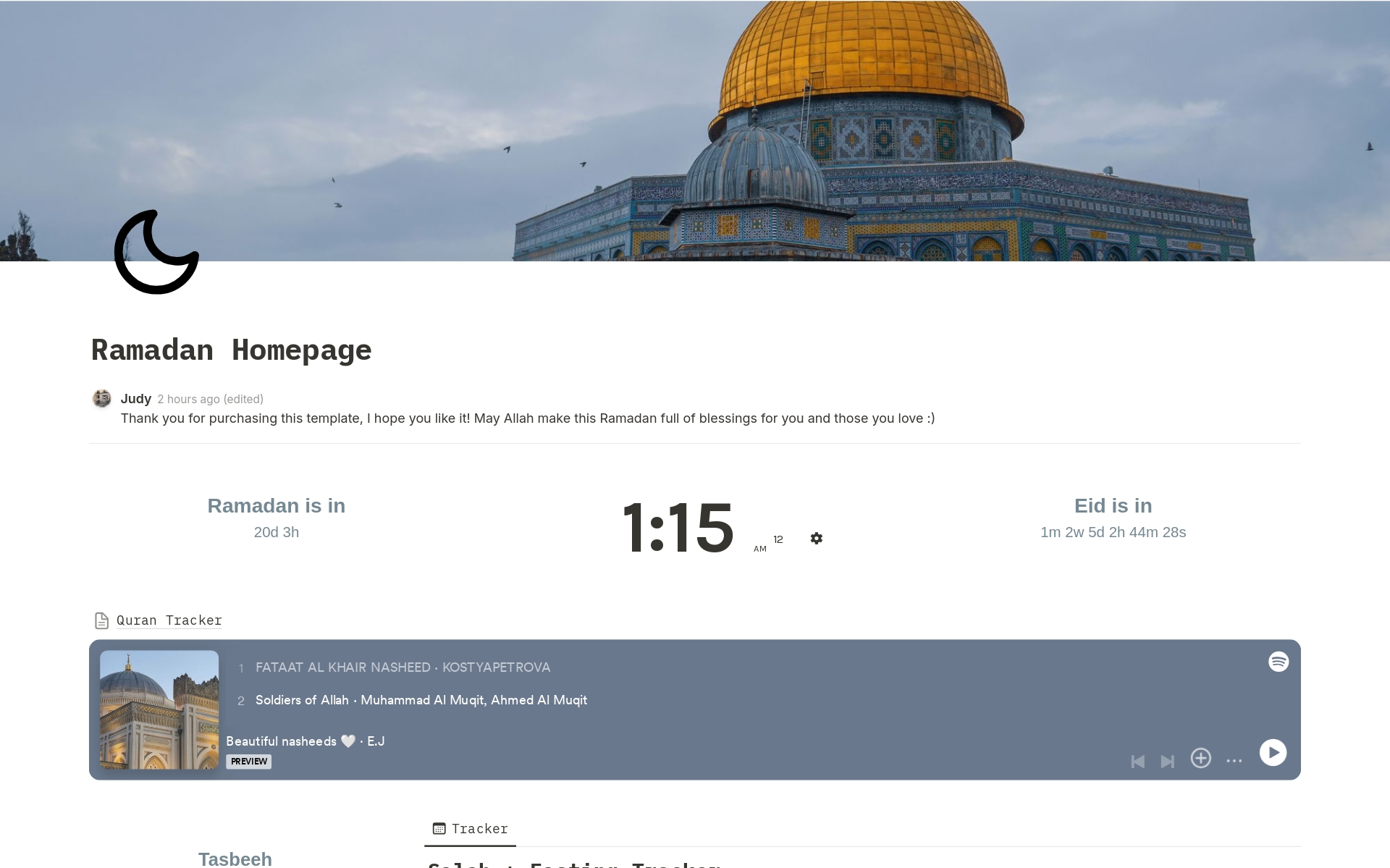 En förhandsgranskning av mallen för Ramadan Homepage