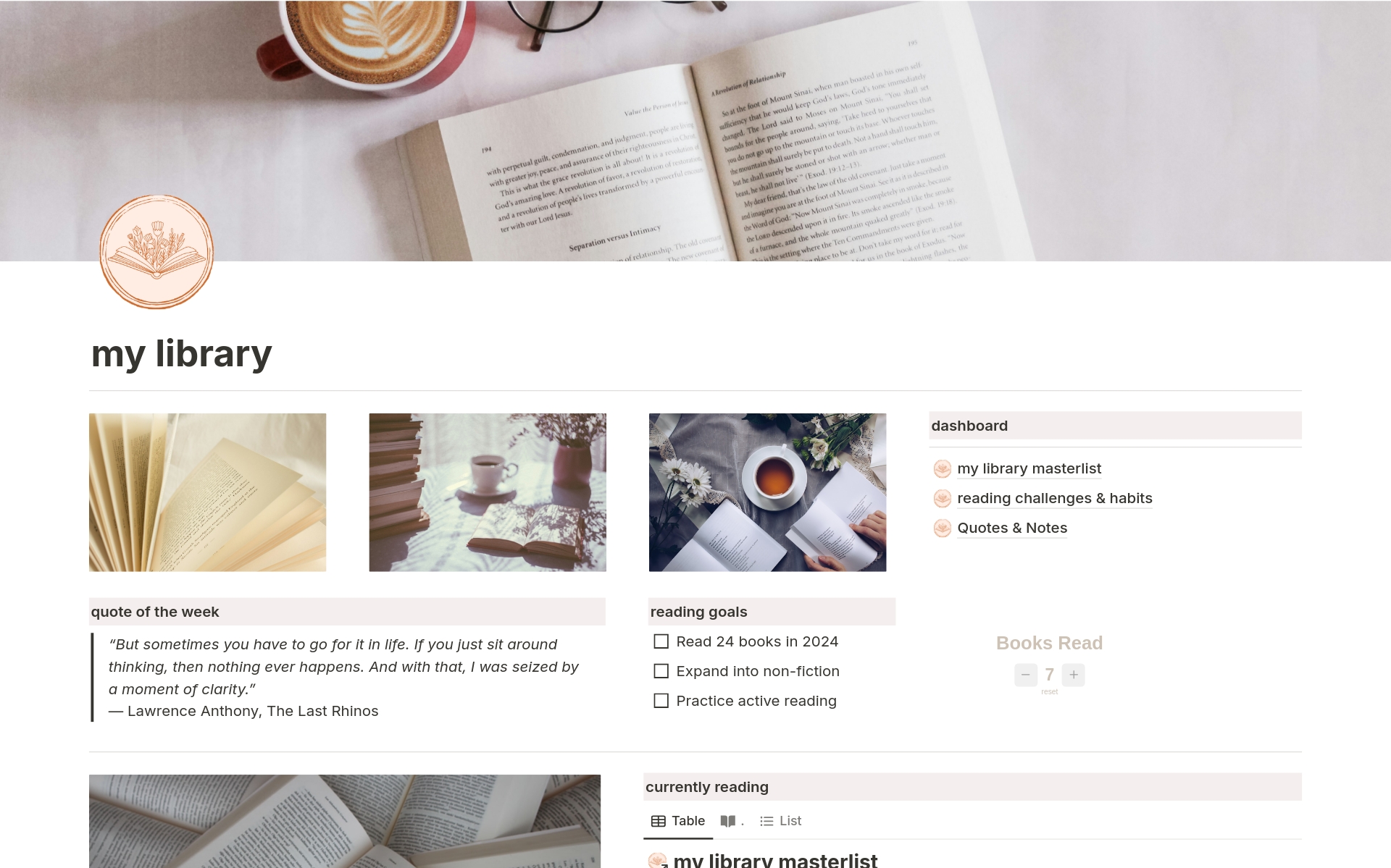 Introducing the Bloomery Studio's Digital Library in Notion - A cosy reading journal in Notion  - the perfect companion for book lovers seeking a delightful and organised reading experience. Track progress, reach goals, take on new challenges & more.