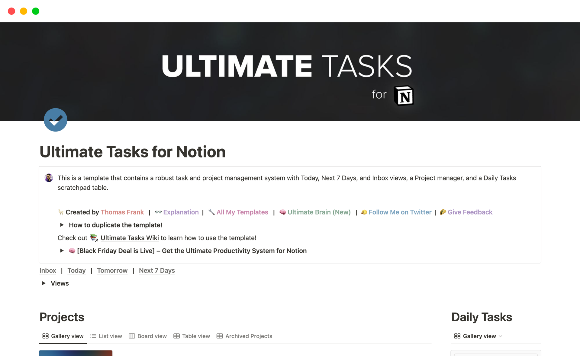 En förhandsgranskning av mallen för Ultimate tasks