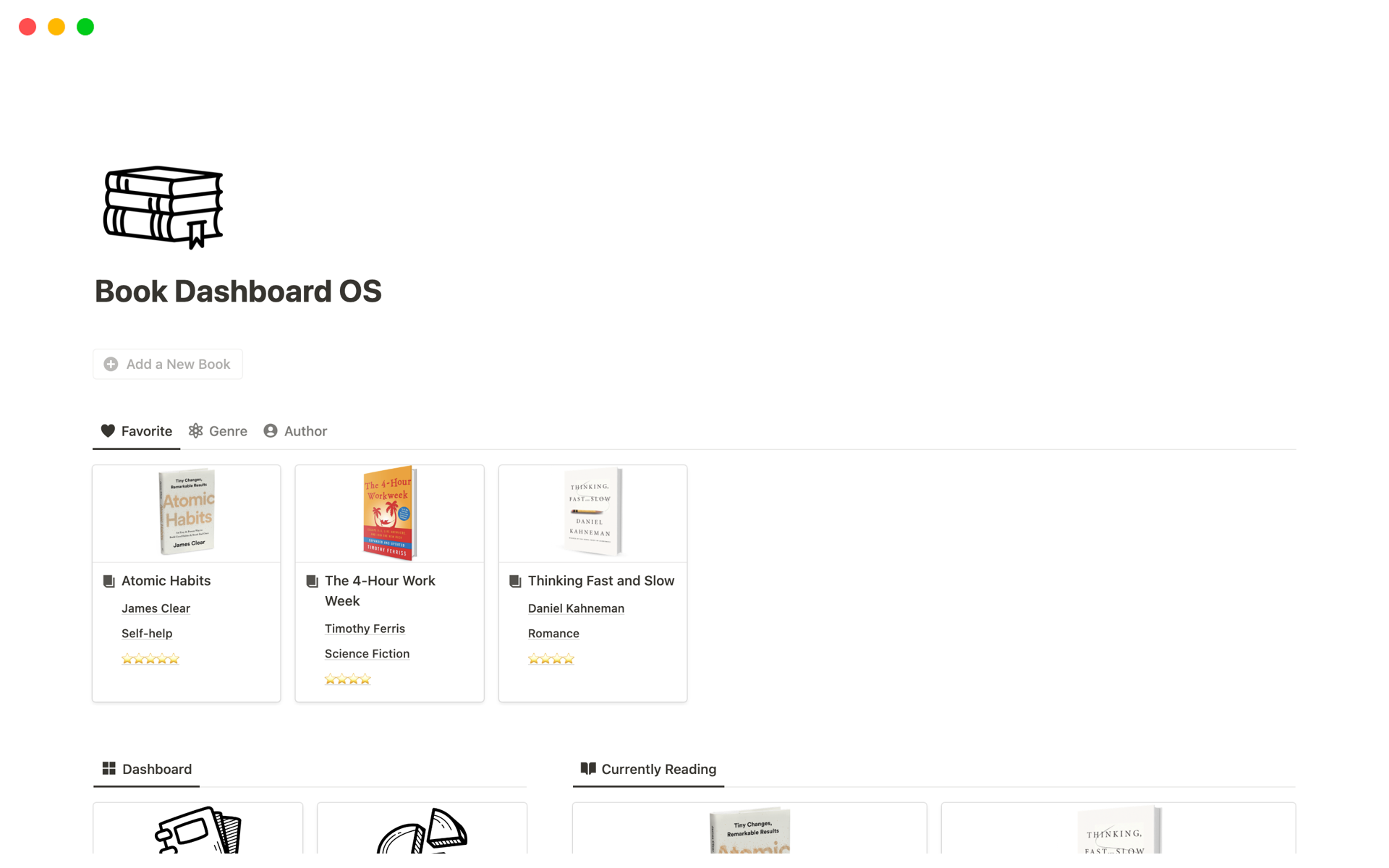 Vista previa de una plantilla para Book Dashboard OS