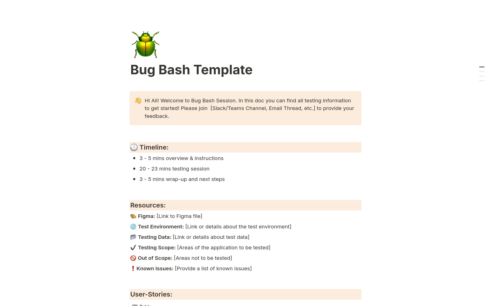 A template preview for 🐛Bug Bash