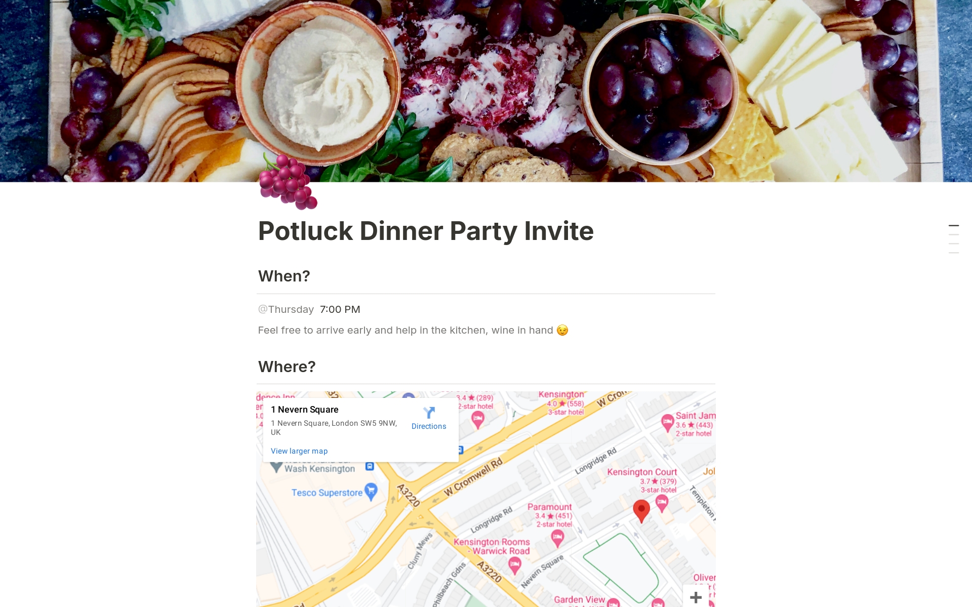 En forhåndsvisning av mal for Party Invite