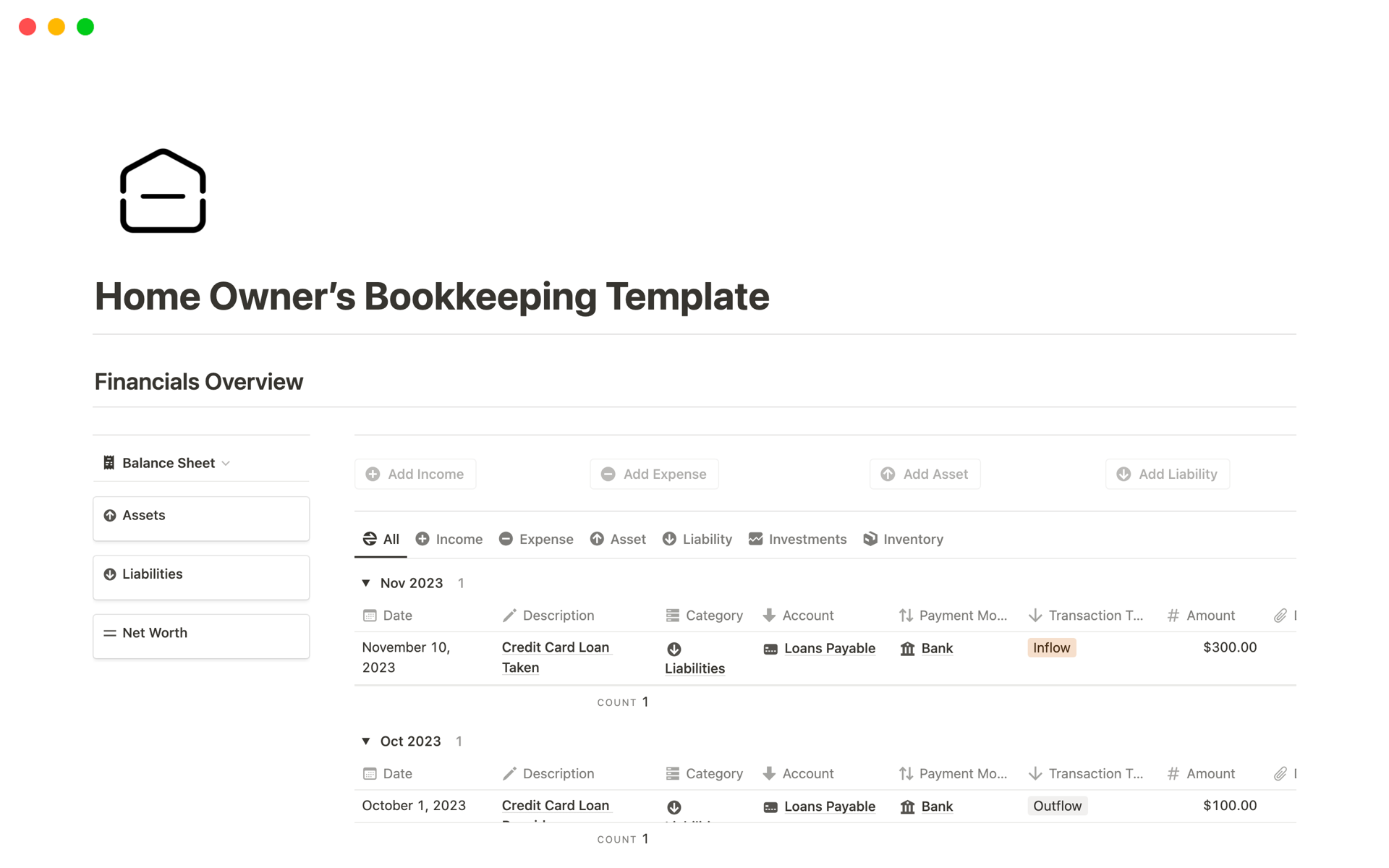 This bookkeeping template provides best solution for Home Owners Association to manage their business finances, produce income statement, balance sheet, cash flow statement and much more on a periodical basis.