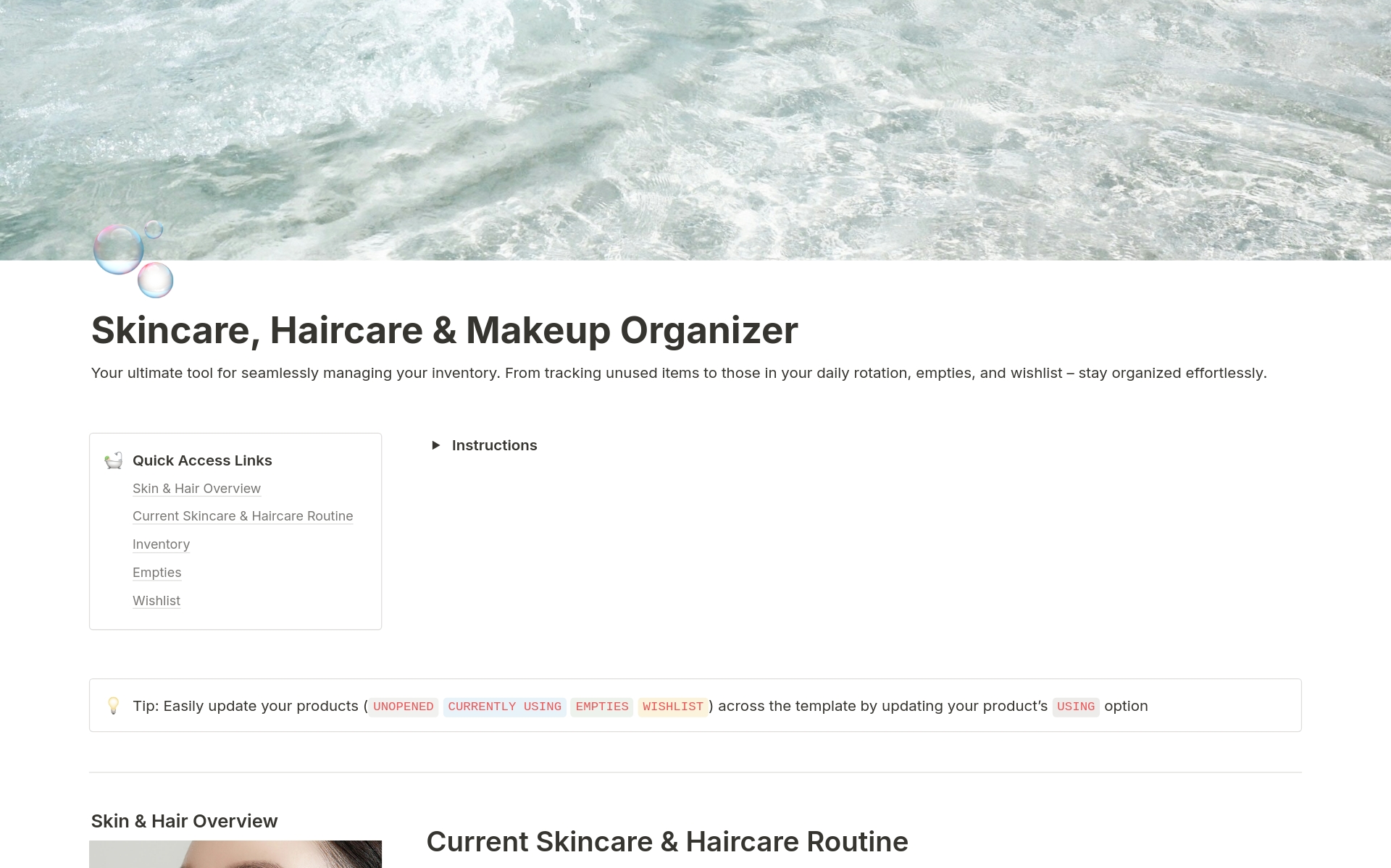 A template preview for One-Stop Beauty Organizer