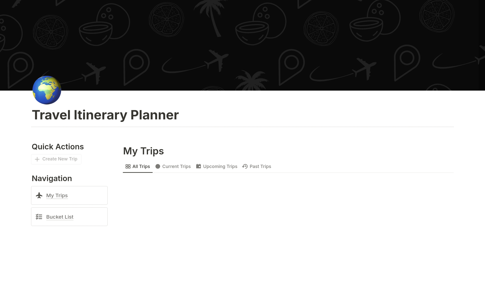 En förhandsgranskning av mallen för Travel Itinerary Planner