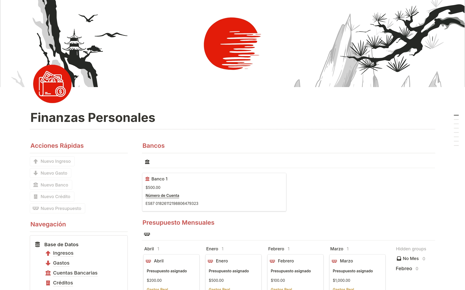 A template preview for Finanzas Personales