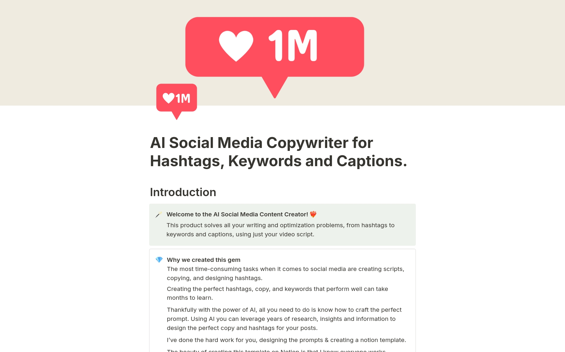 Aperçu du modèle de AI Social Media Copywriter Hashtags & Hooks