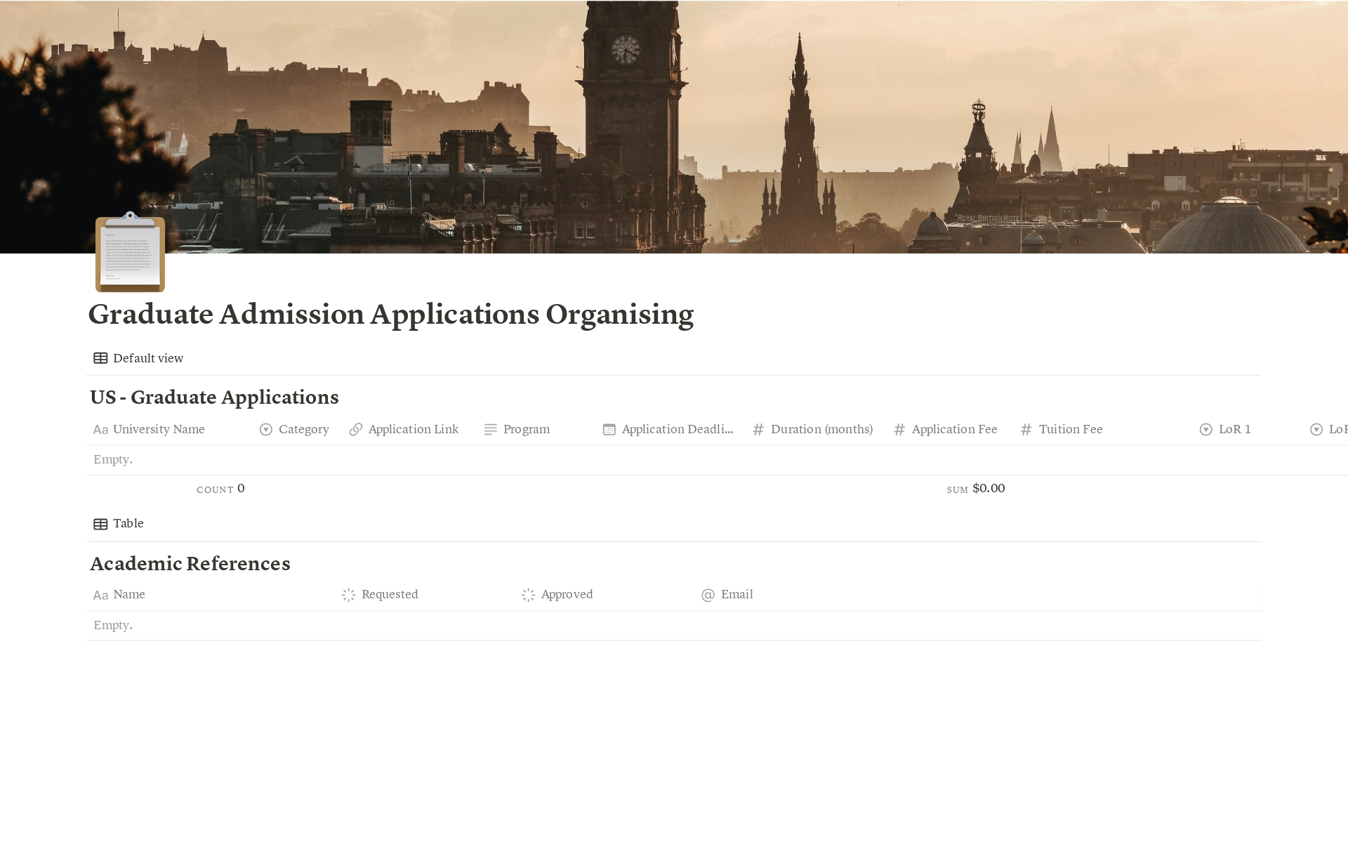 En förhandsgranskning av mallen för Graduate Admission Applications Organising