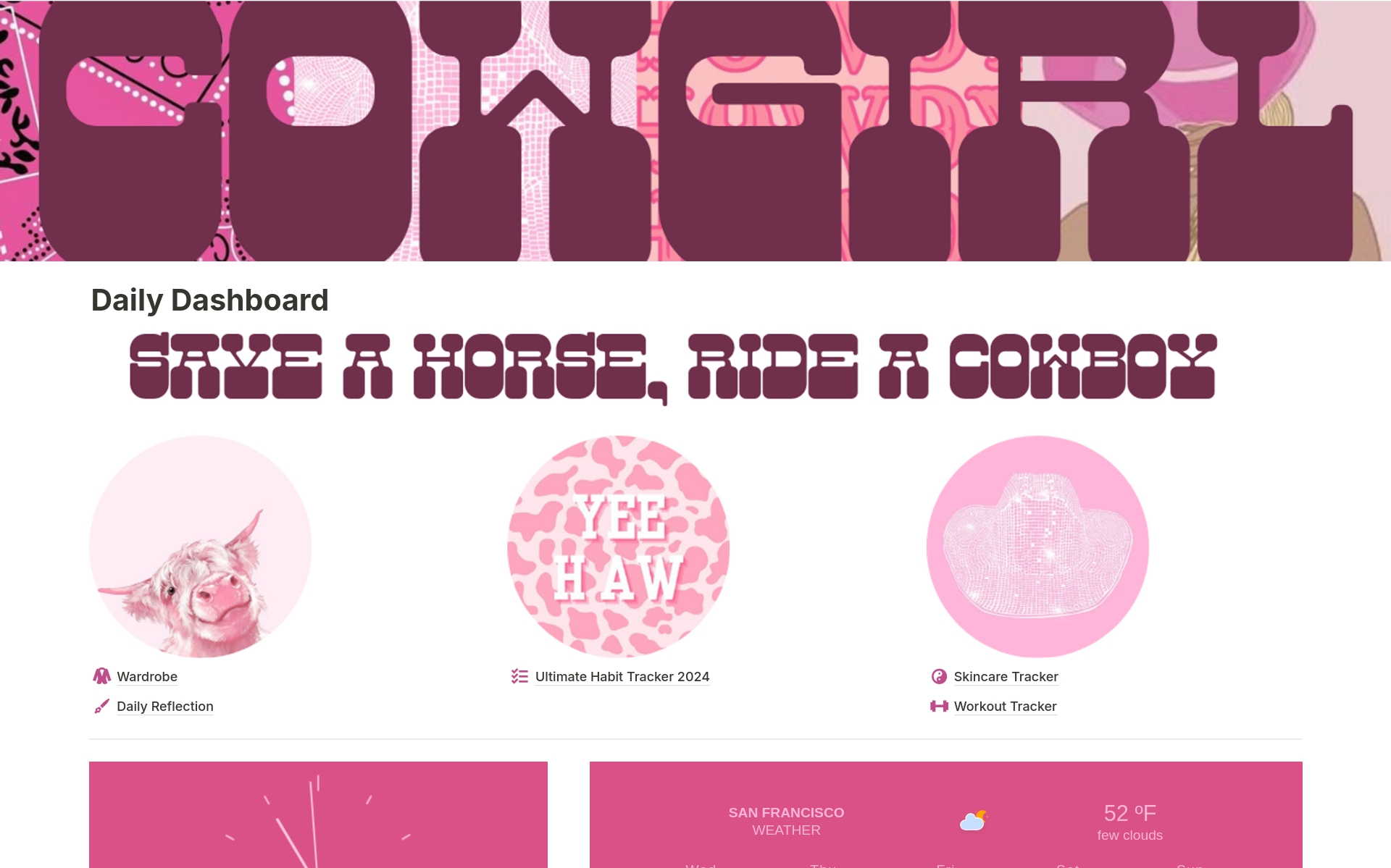 A template preview for 'Cowgirl' Daily Dashboard
