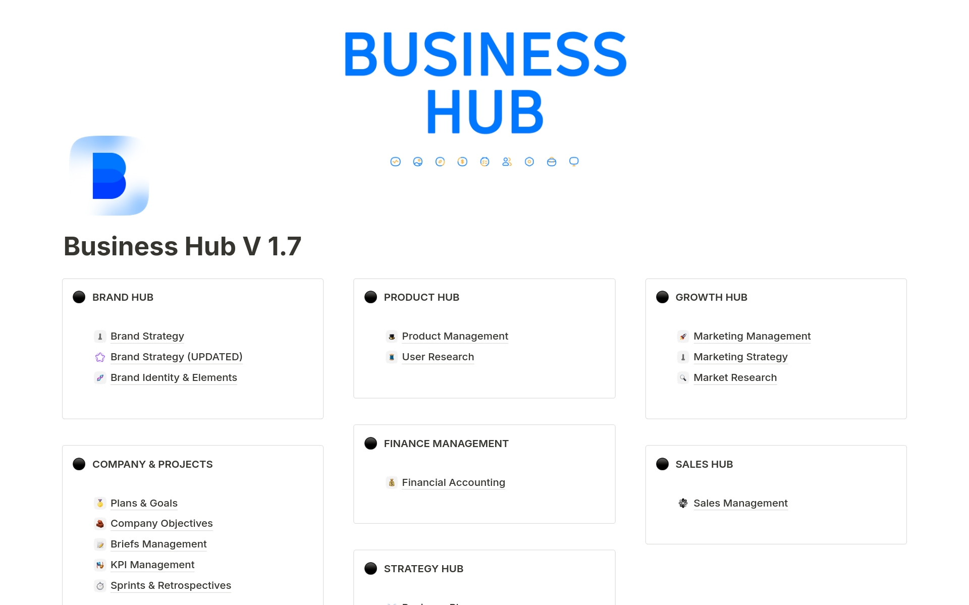 En forhåndsvisning av mal for Business Hub