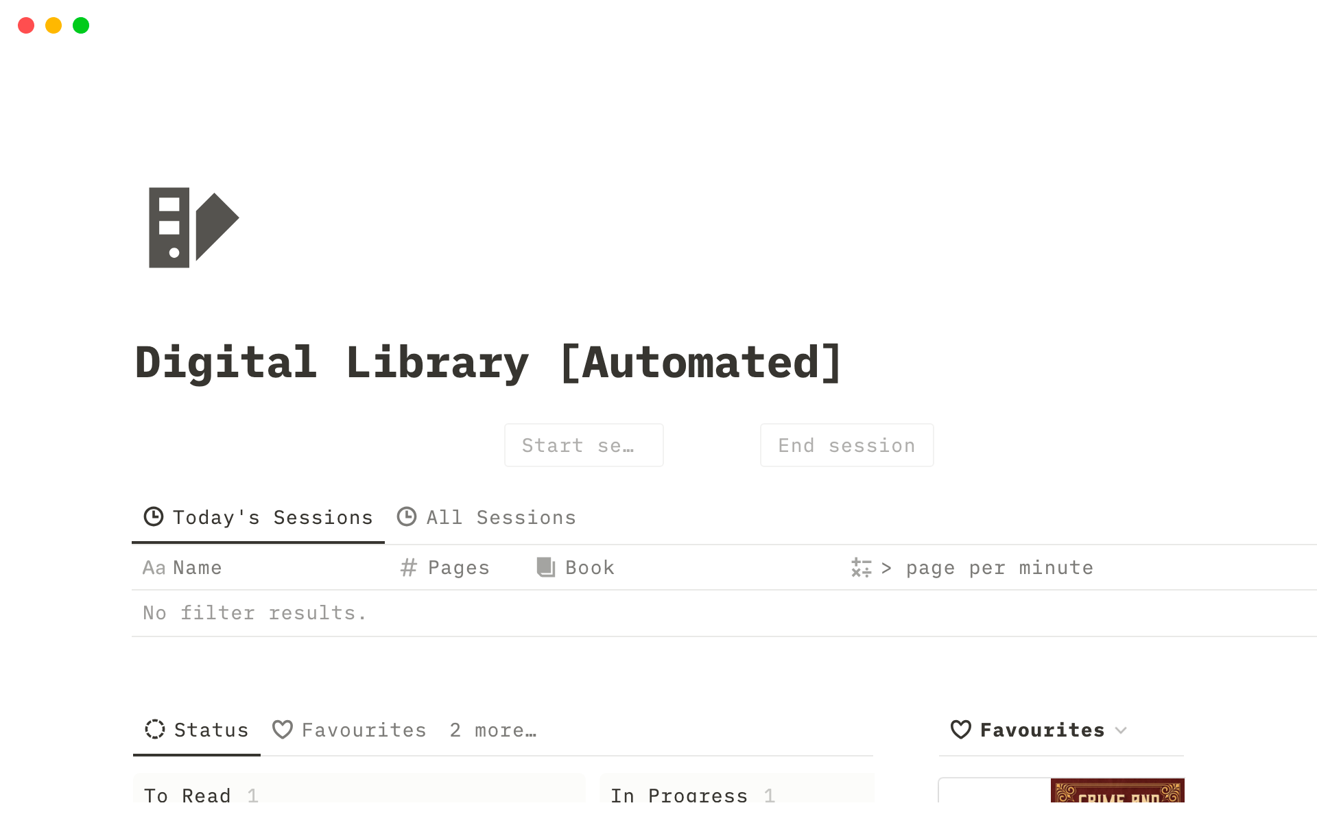 En forhåndsvisning av mal for Automated Digital Library