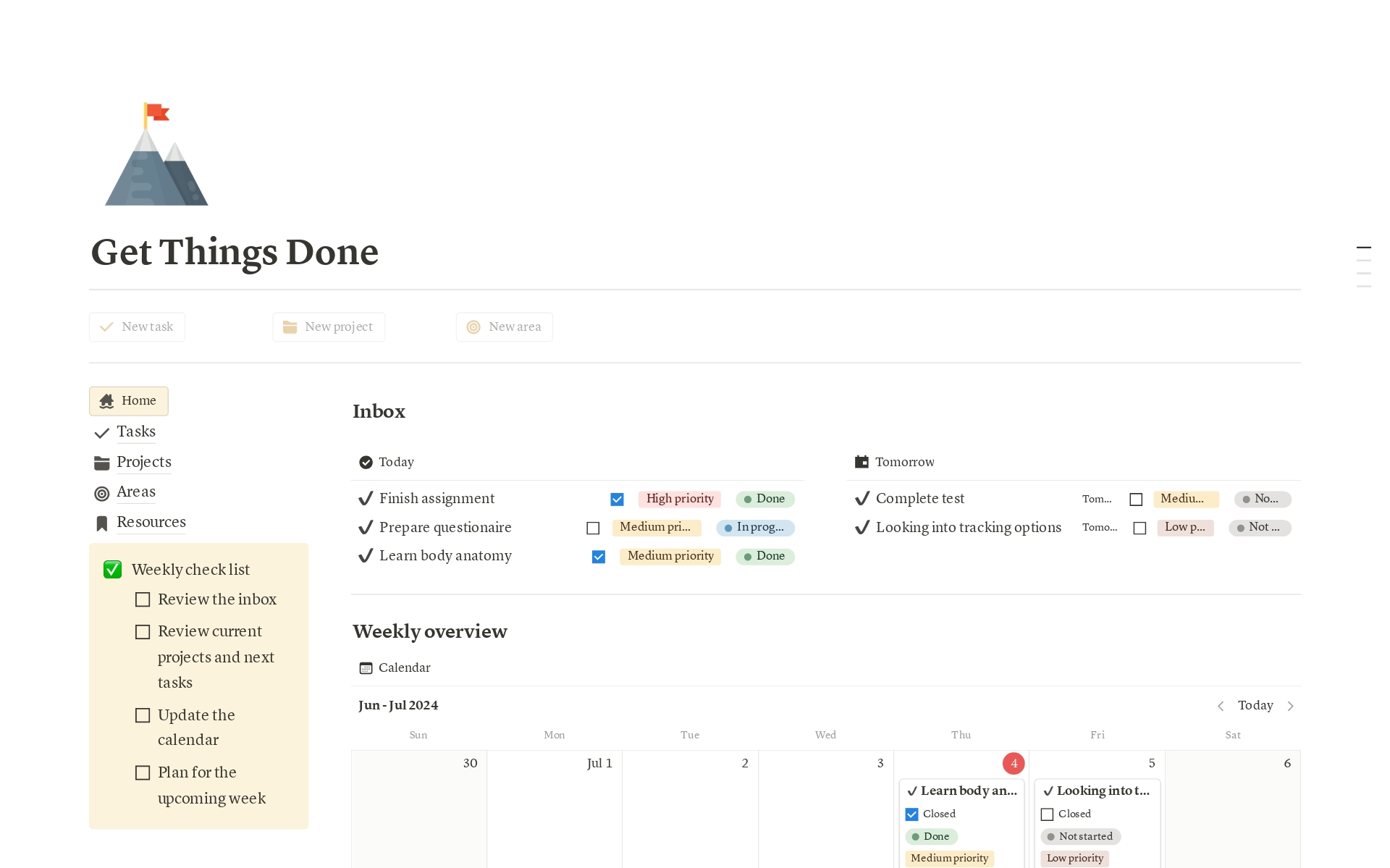 Are you overwhelmed by tasks, projects, and resources? Struggling to keep track of everything in your busy life? Look no further! This "Get Things Done" Notion Template is here to transform your productivity and streamline your workflow.