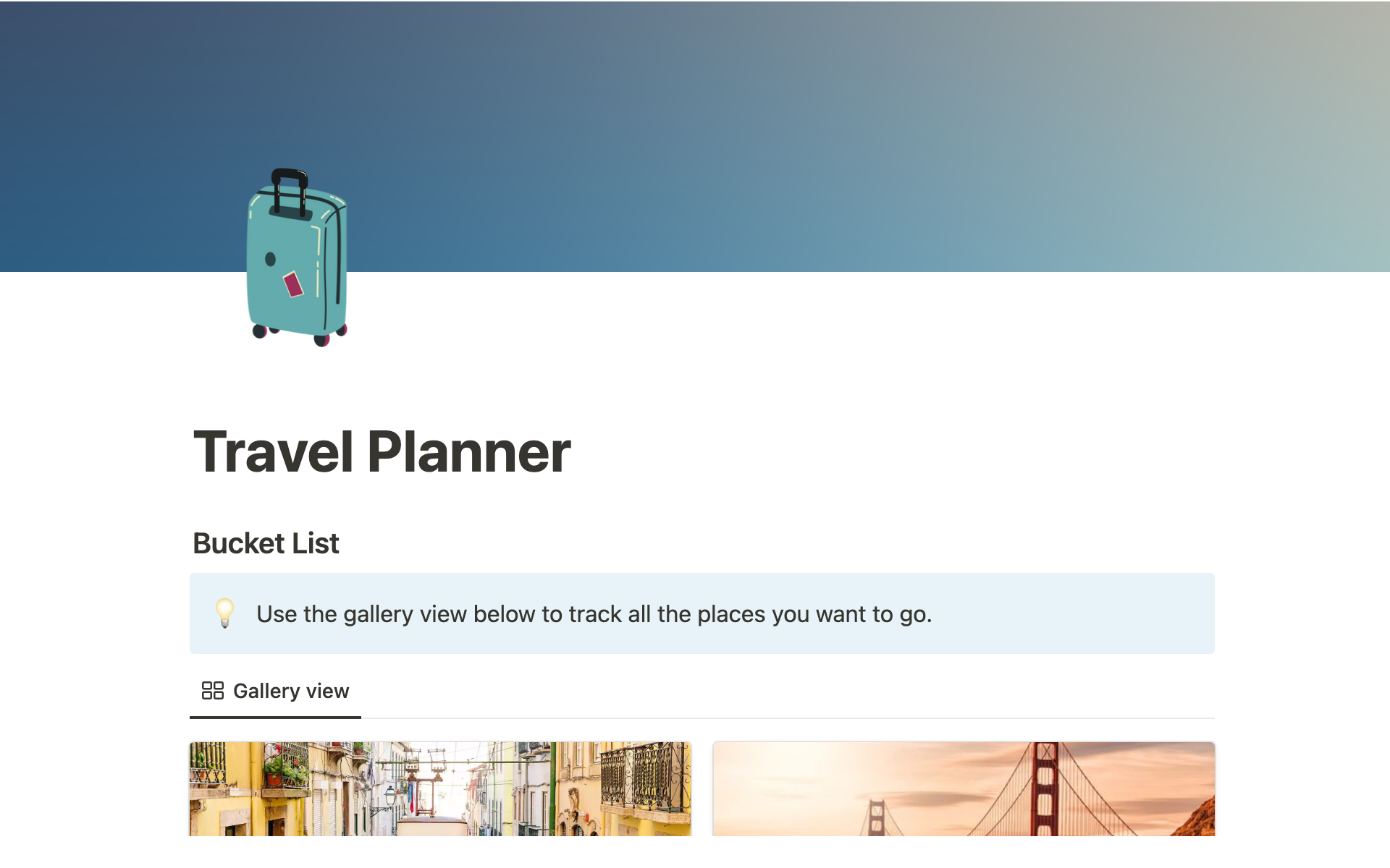 En forhåndsvisning av mal for Travel Planner & Journal