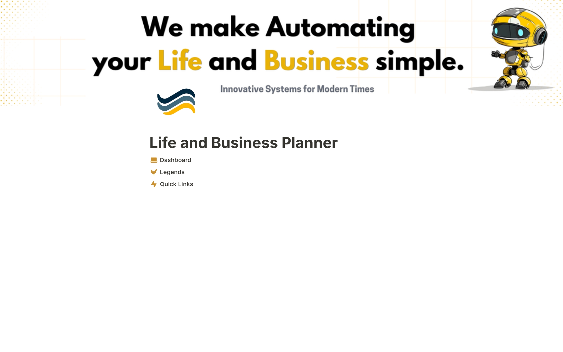 En förhandsgranskning av mallen för Life and Business Planner