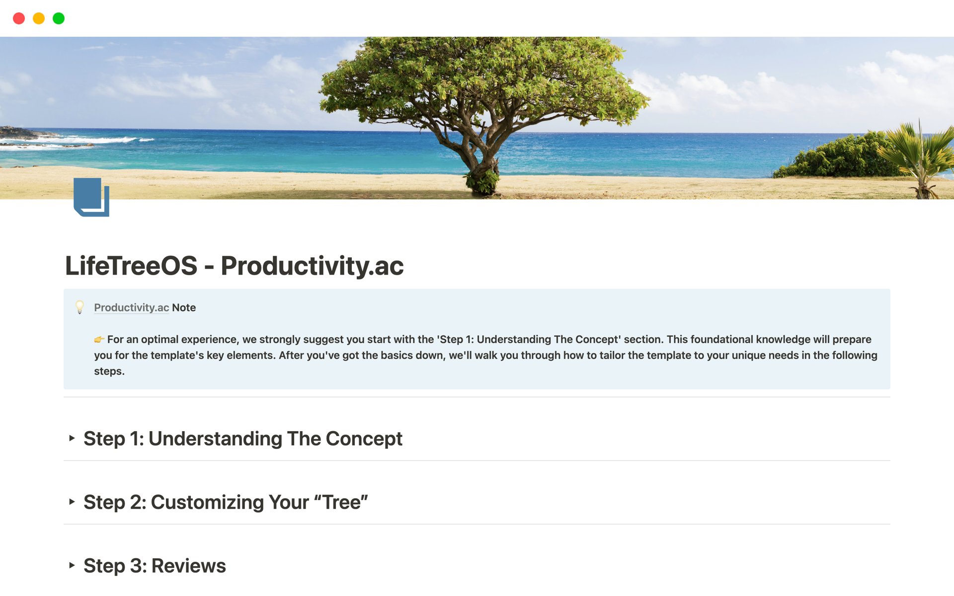 A template preview for LifeTreeOS: Your Personal Growth Dashboard