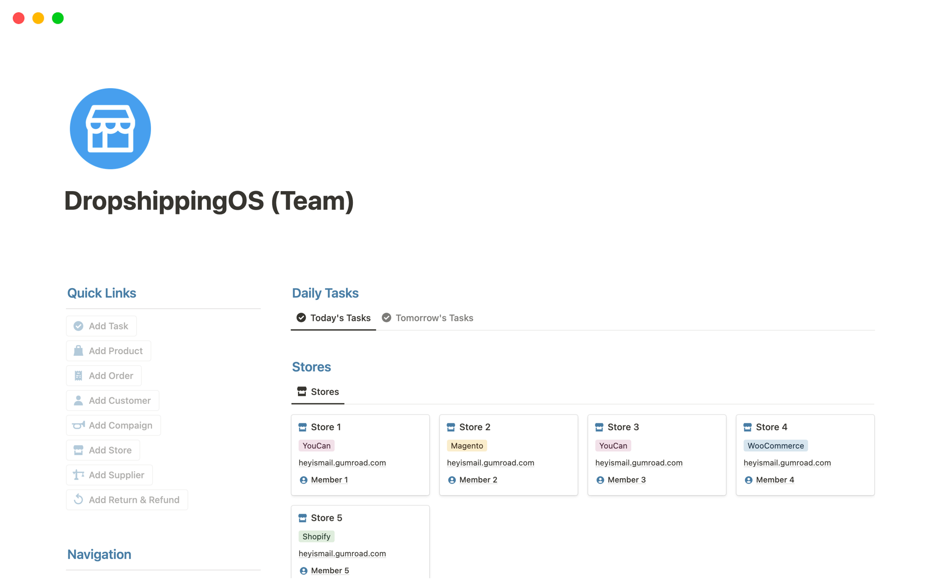 Aperçu du modèle de DropshippingOS (Team)