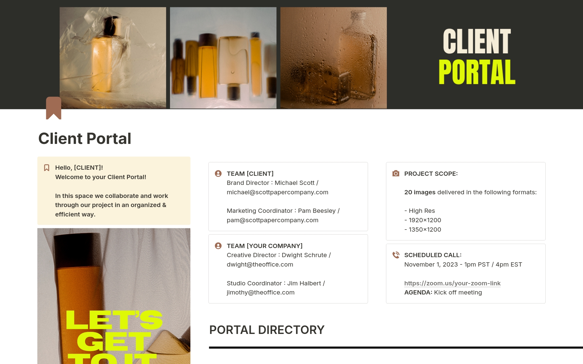 En förhandsgranskning av mallen för Client Portal
