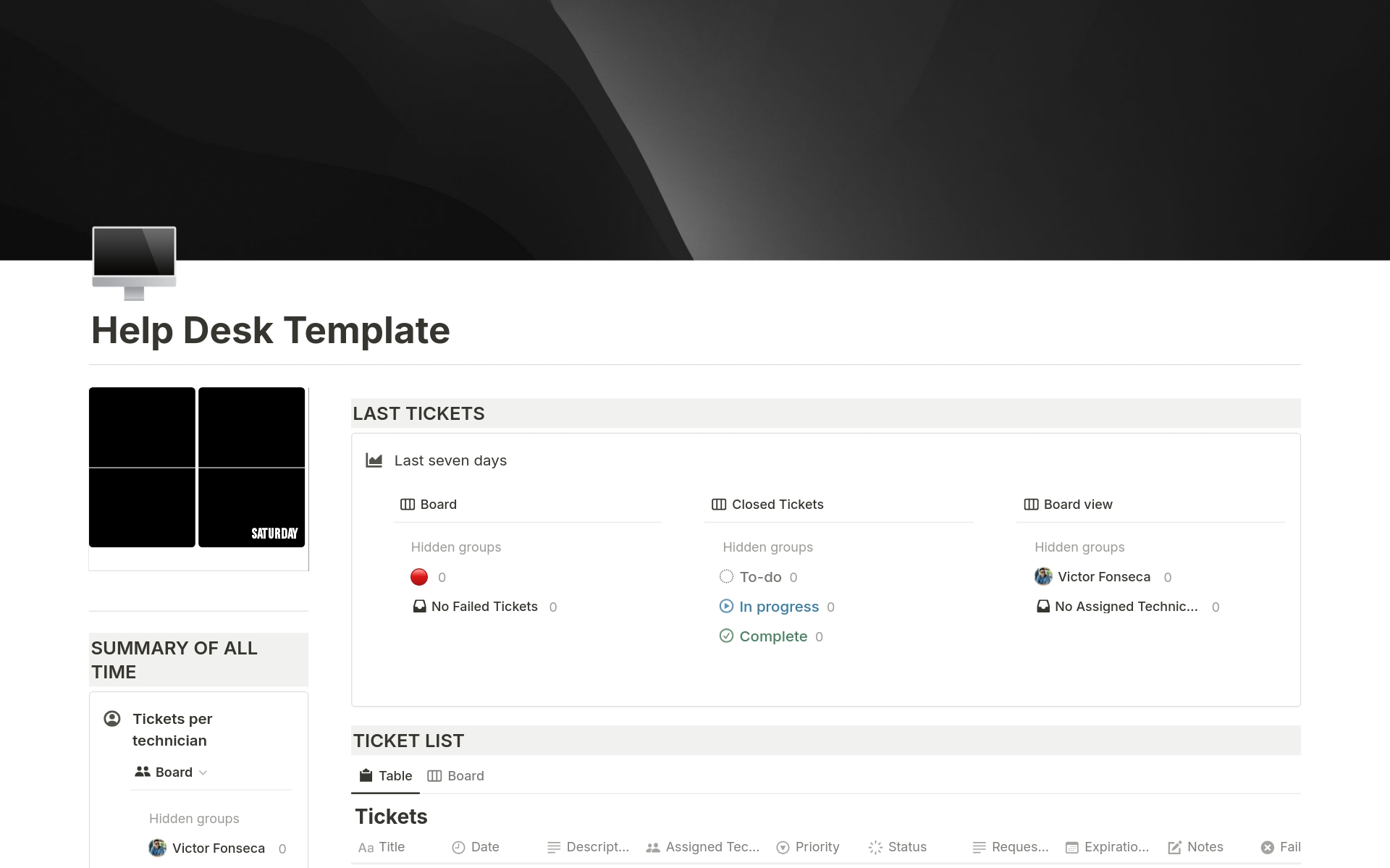 ¡Forget about chaos and take control of technical support with our all-in-one Notion template! This tool allows you to organize ️, manage, and analyze your tickets in a simple and effective way, so that you can provide exceptional service to your users.