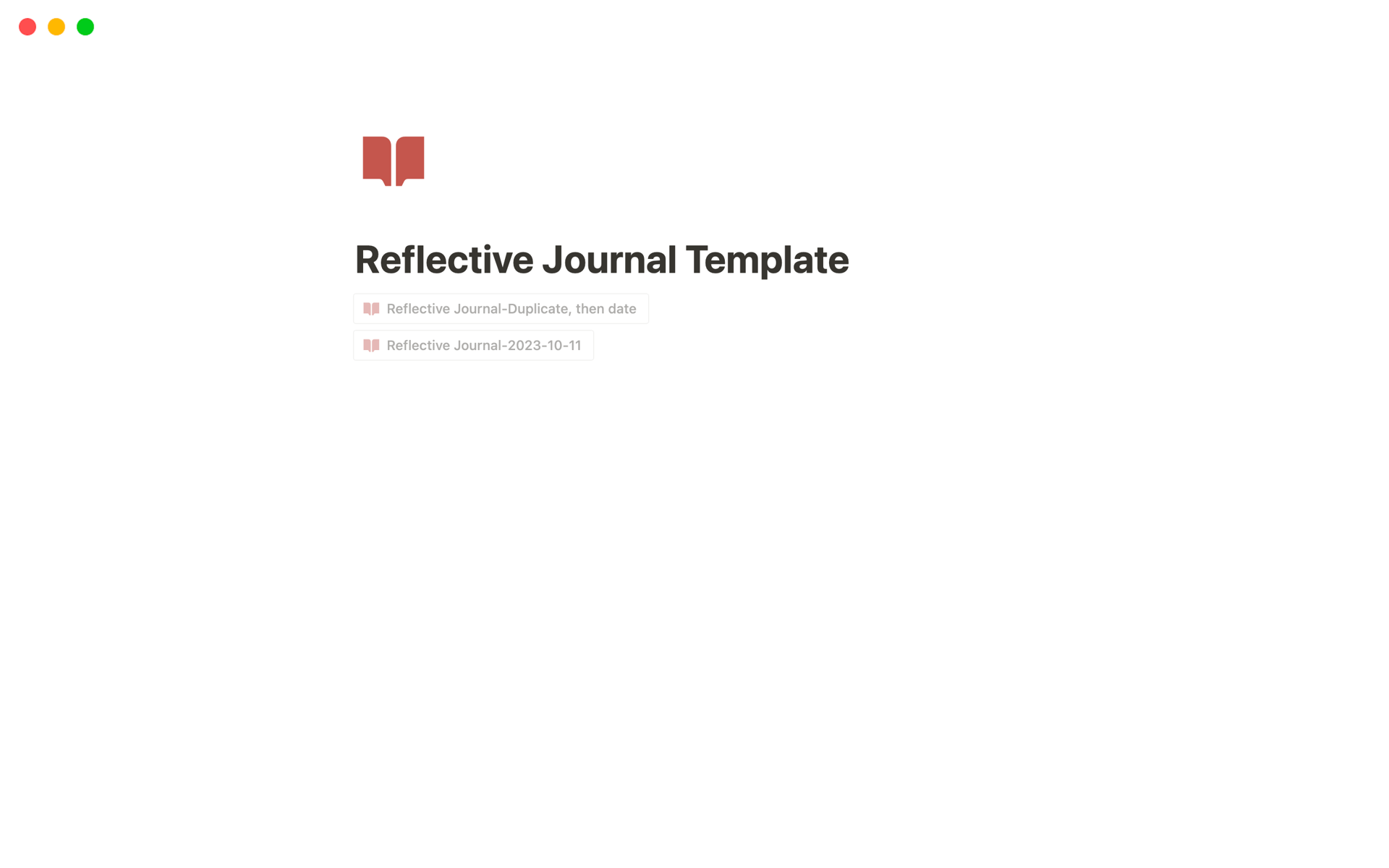 En förhandsgranskning av mallen för Reflective Journal Template