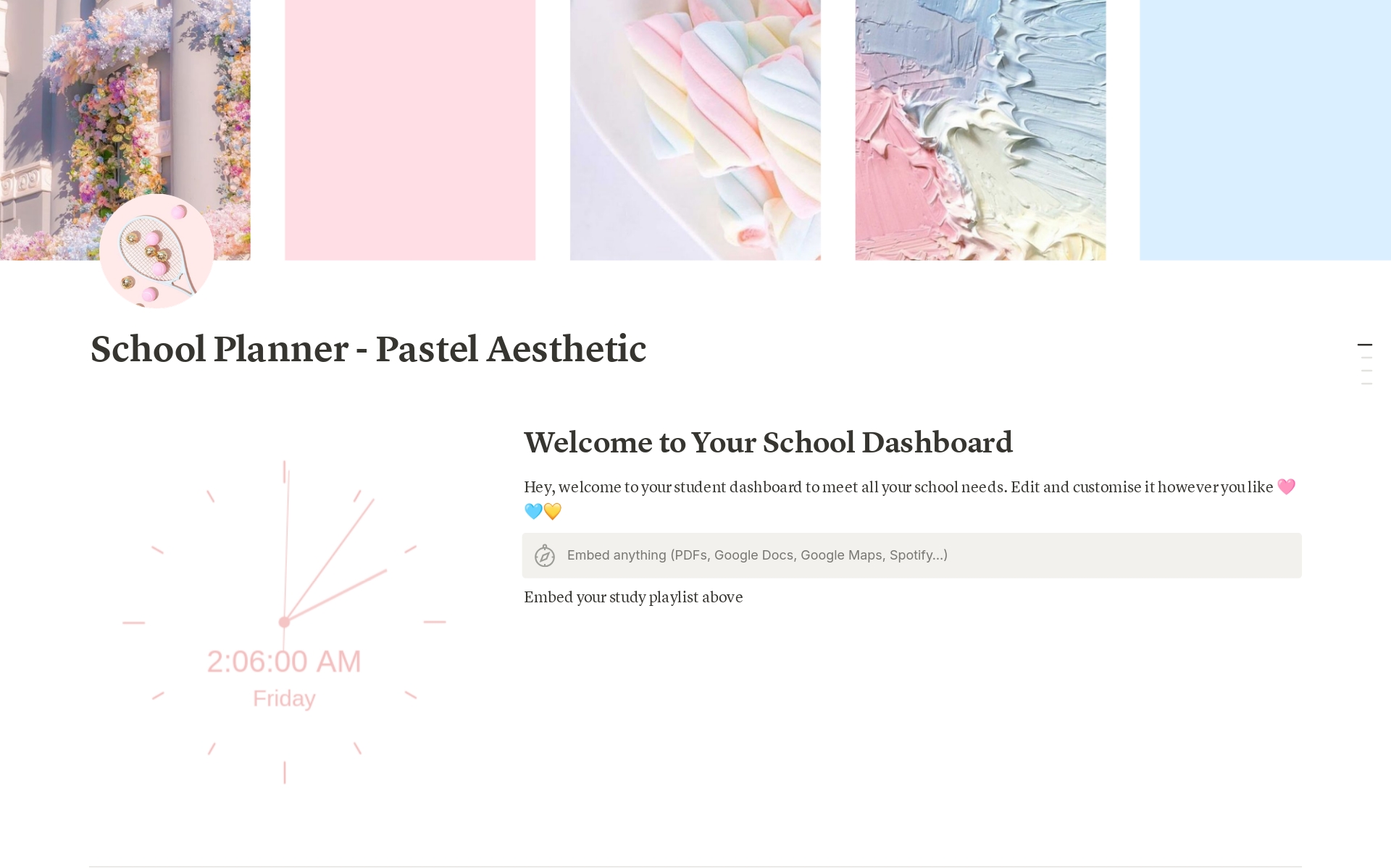 A template preview for Pastel School Planner