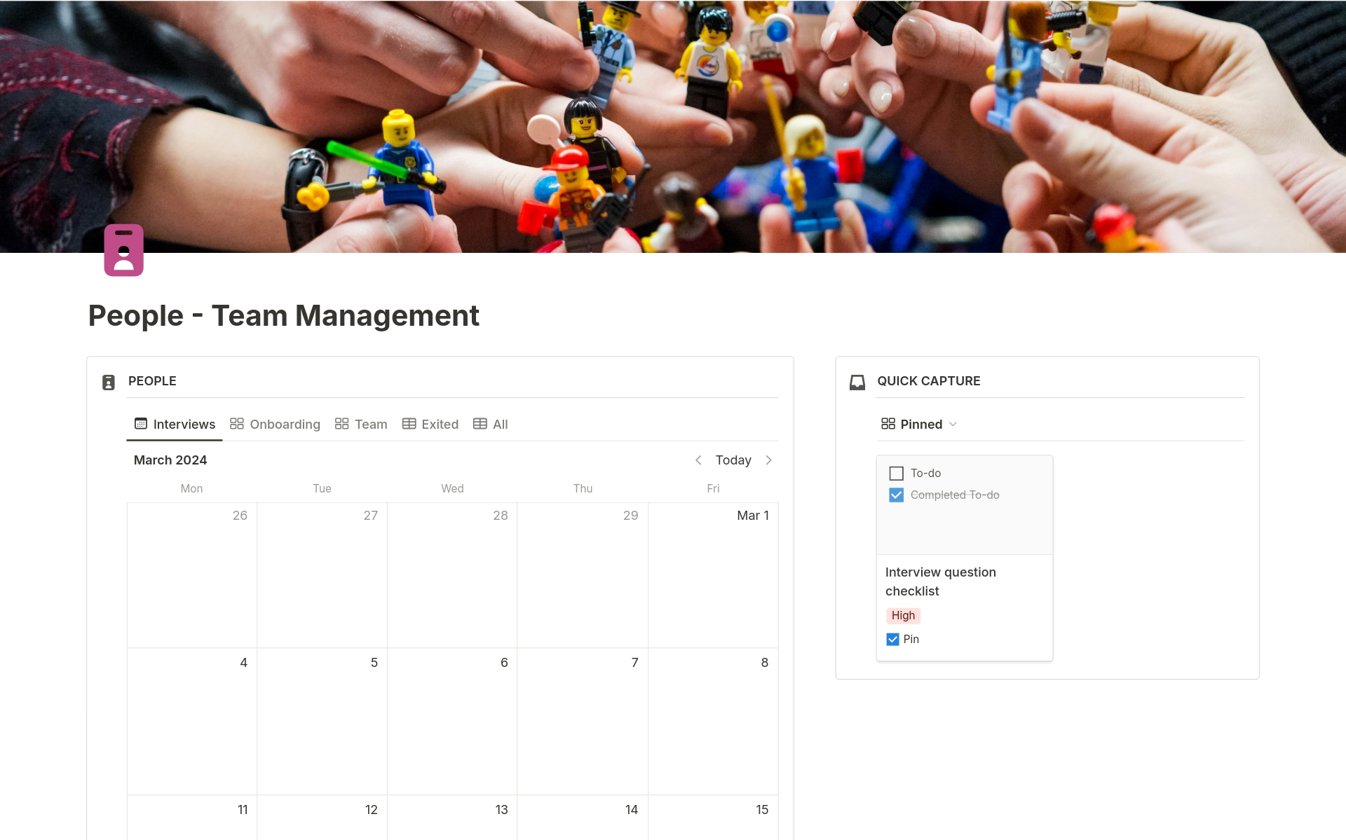 En förhandsgranskning av mallen för People - Team Management