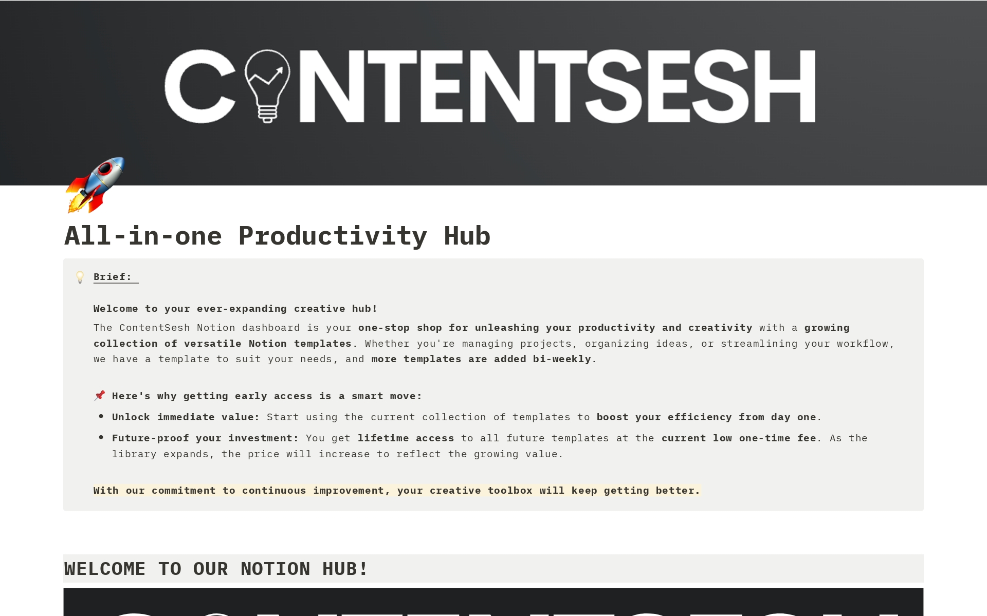 Vista previa de una plantilla para All-in-one Productivity Hub 