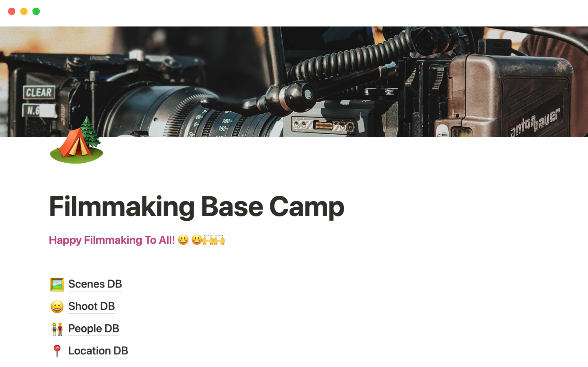 Filmmaking basecampのテンプレートのプレビュー