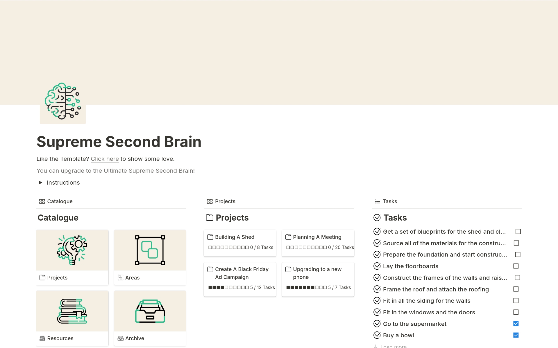 Aperçu du modèle de Supreme Second Brain