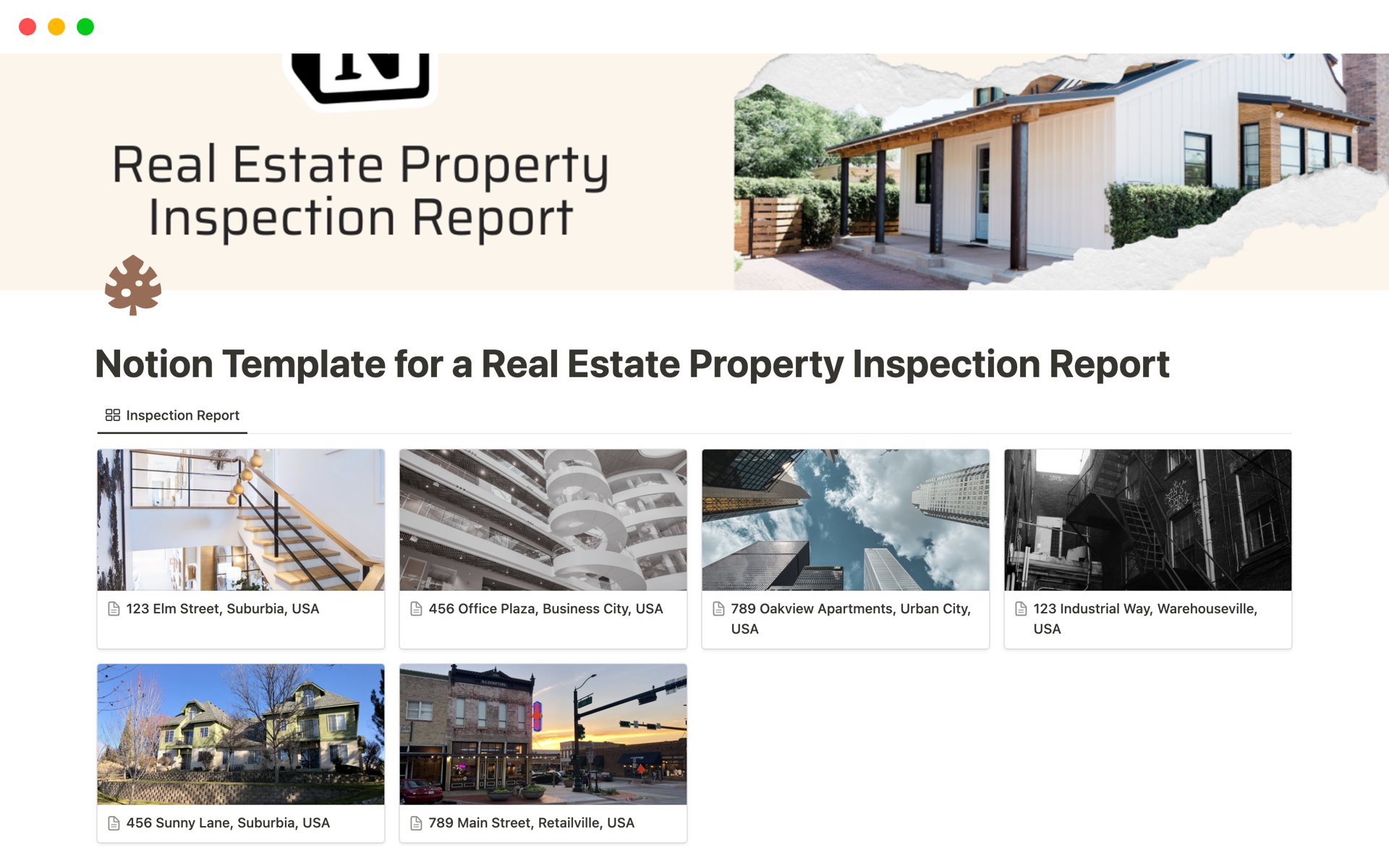En forhåndsvisning av mal for Real Estate Property Inspection Report