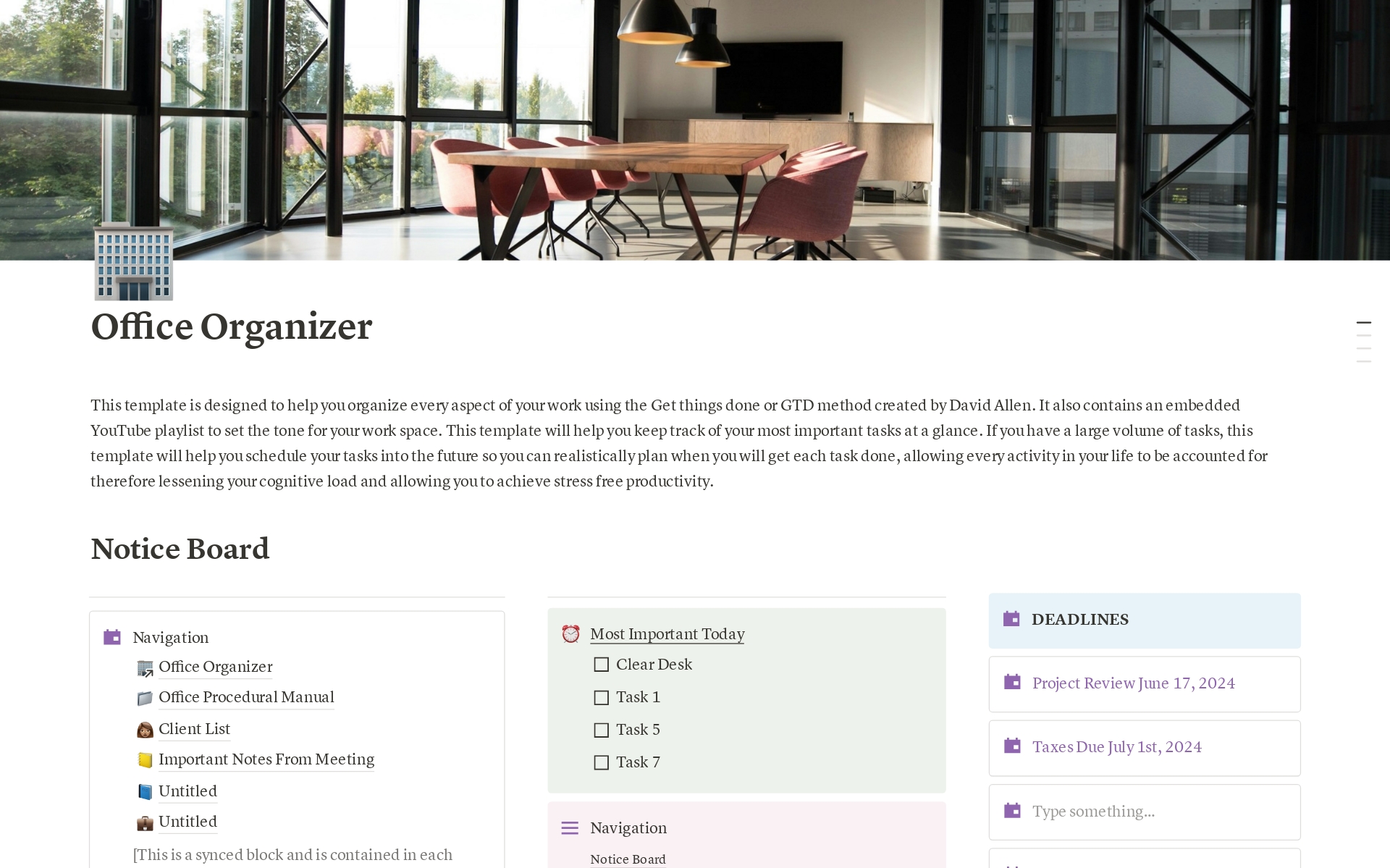A template preview for Comprehensive Office Organizer 