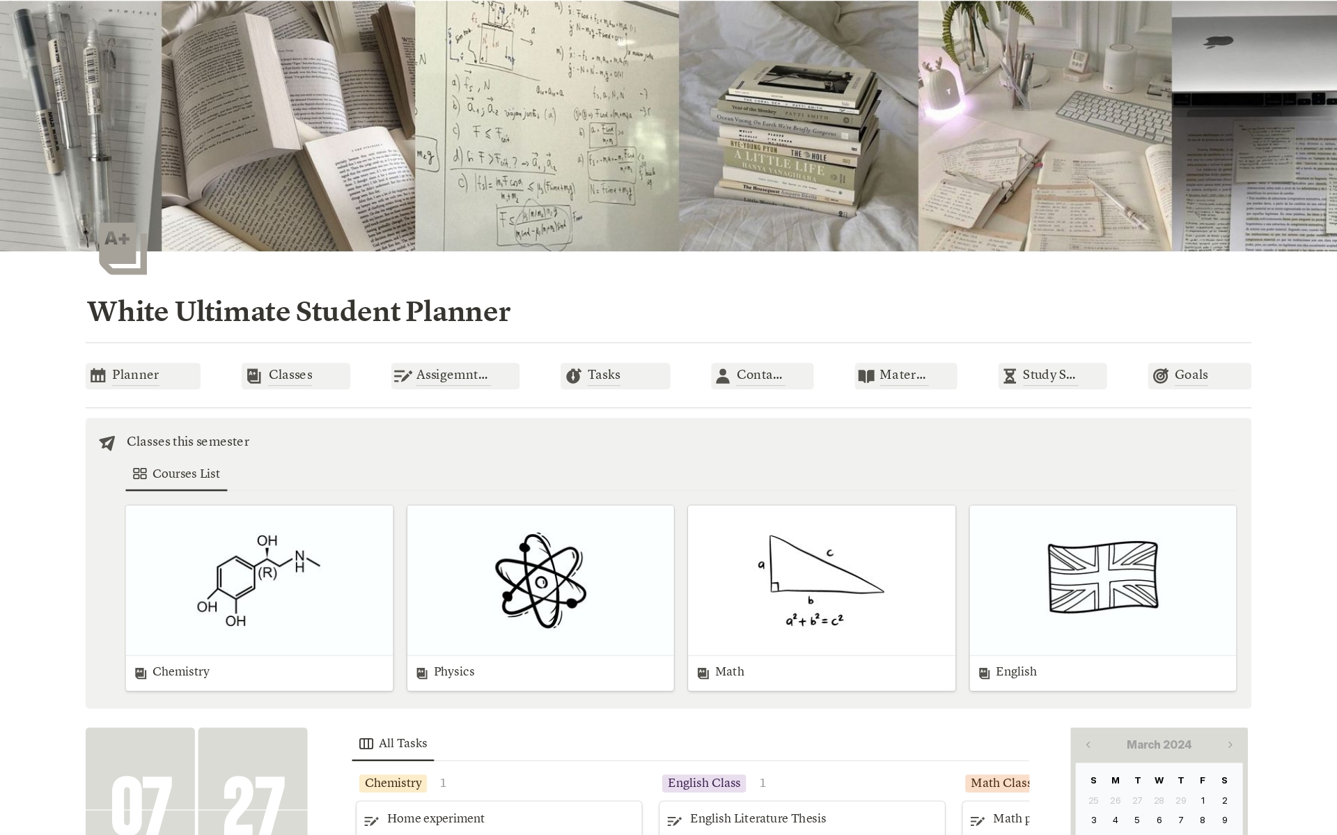 Vista previa de una plantilla para Student Planner by Planners Pal